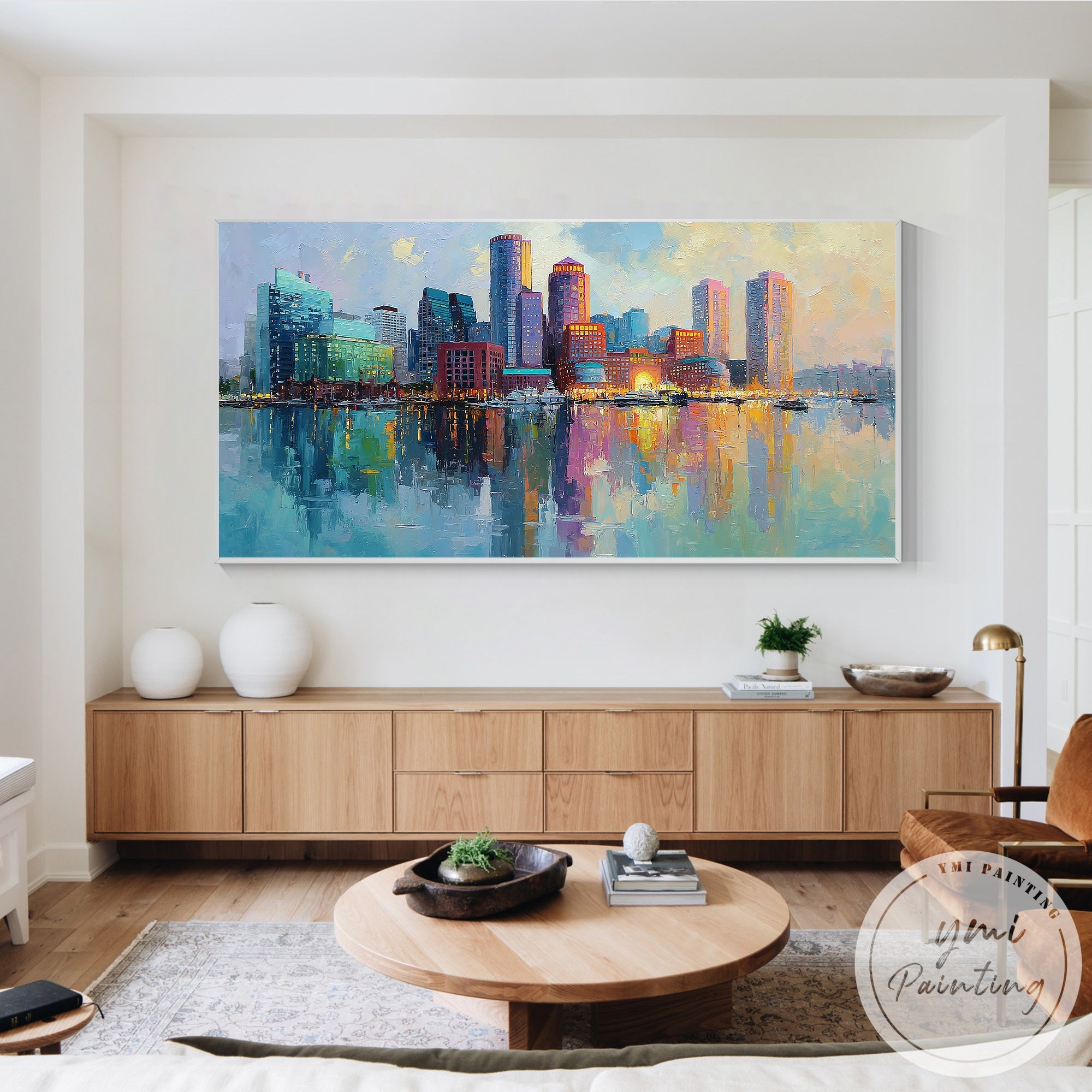 Modern Boston skyline oil painting on canvas for home interior