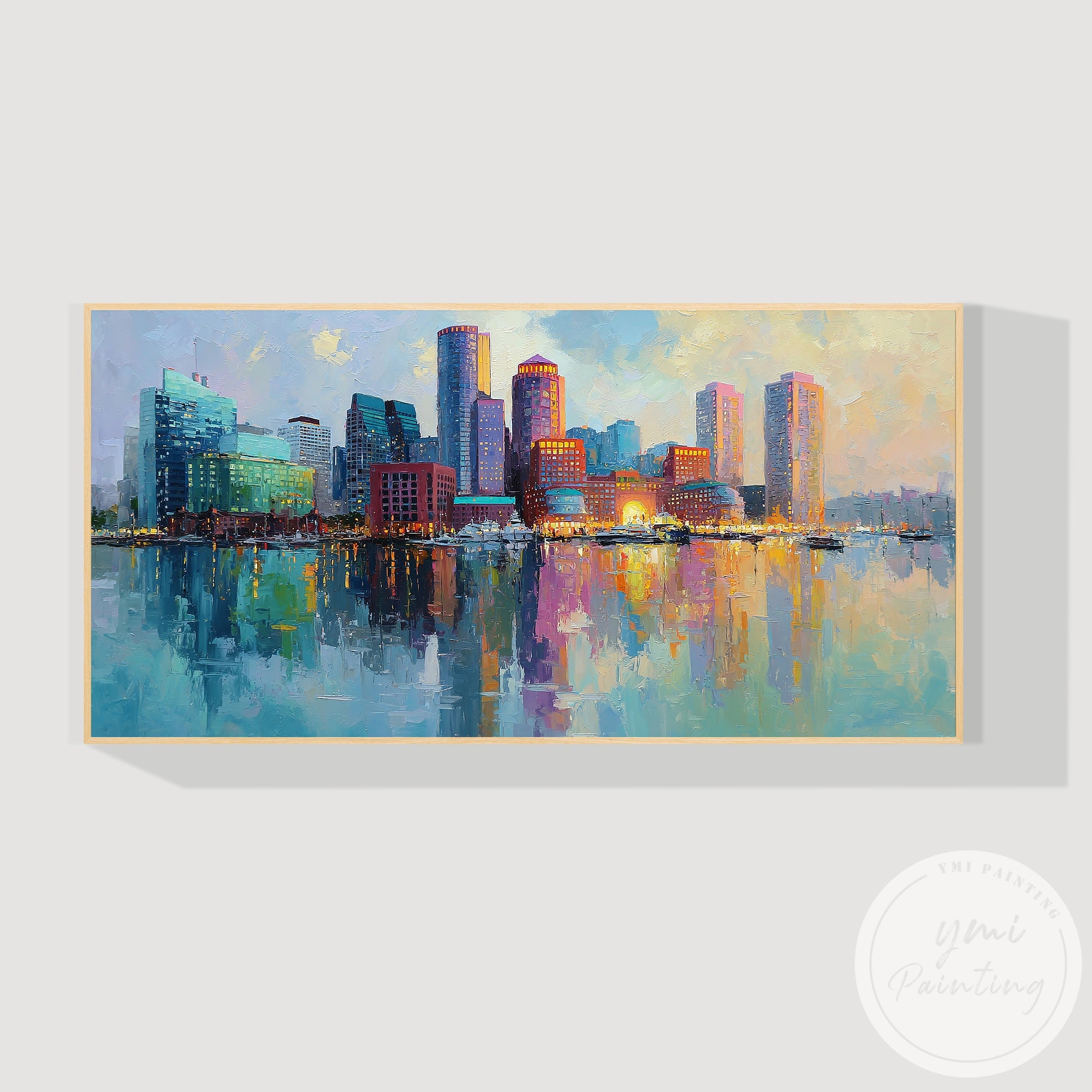 Boston skyline painting oversized canvas for living room decoration