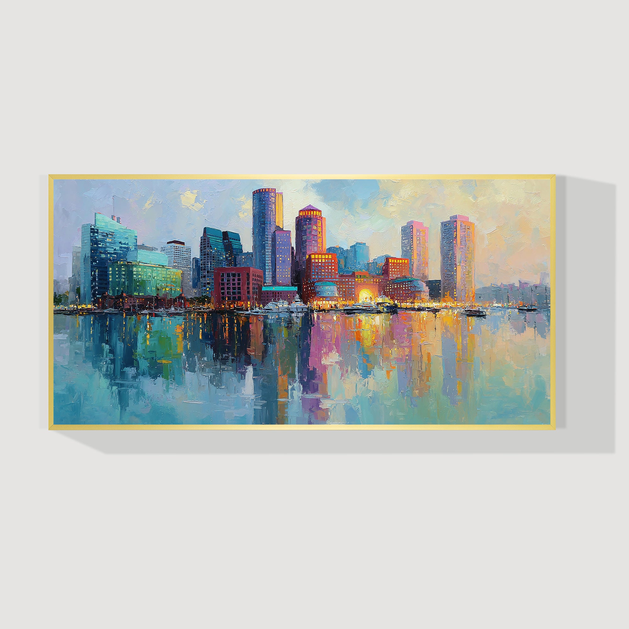 Boston cityscape oil painting oversized skyline canvas wall art