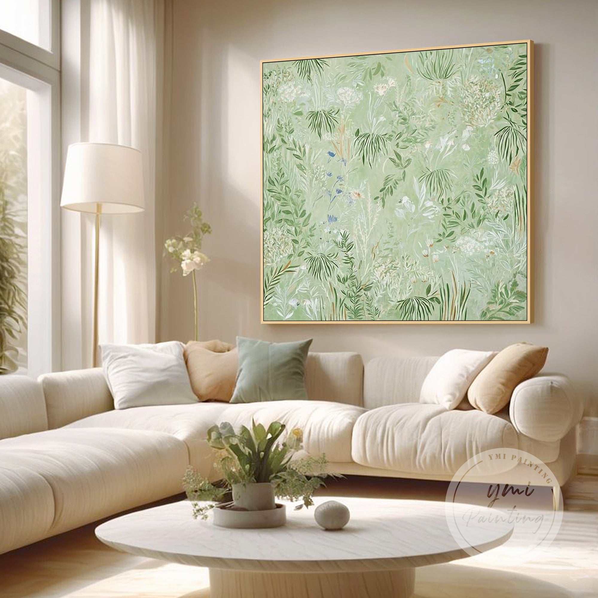 arte de parede floral verde numa parede branca lisa