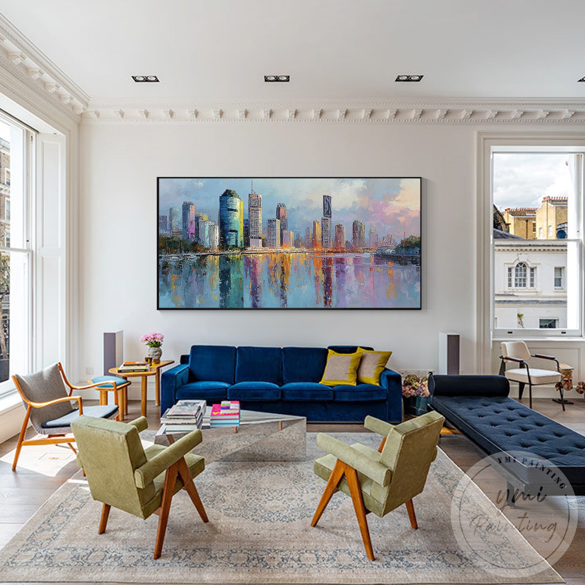 Modern Brisbane skyline painting for home interior wall decor