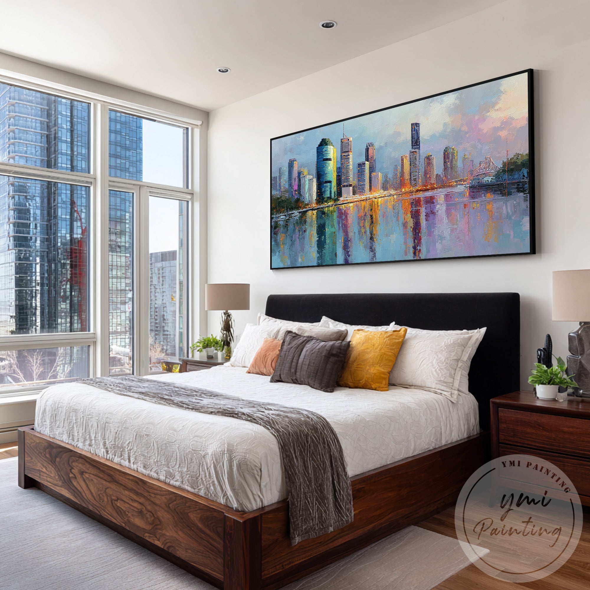 Contemporary Brisbane cityscape canvas art modern decor style