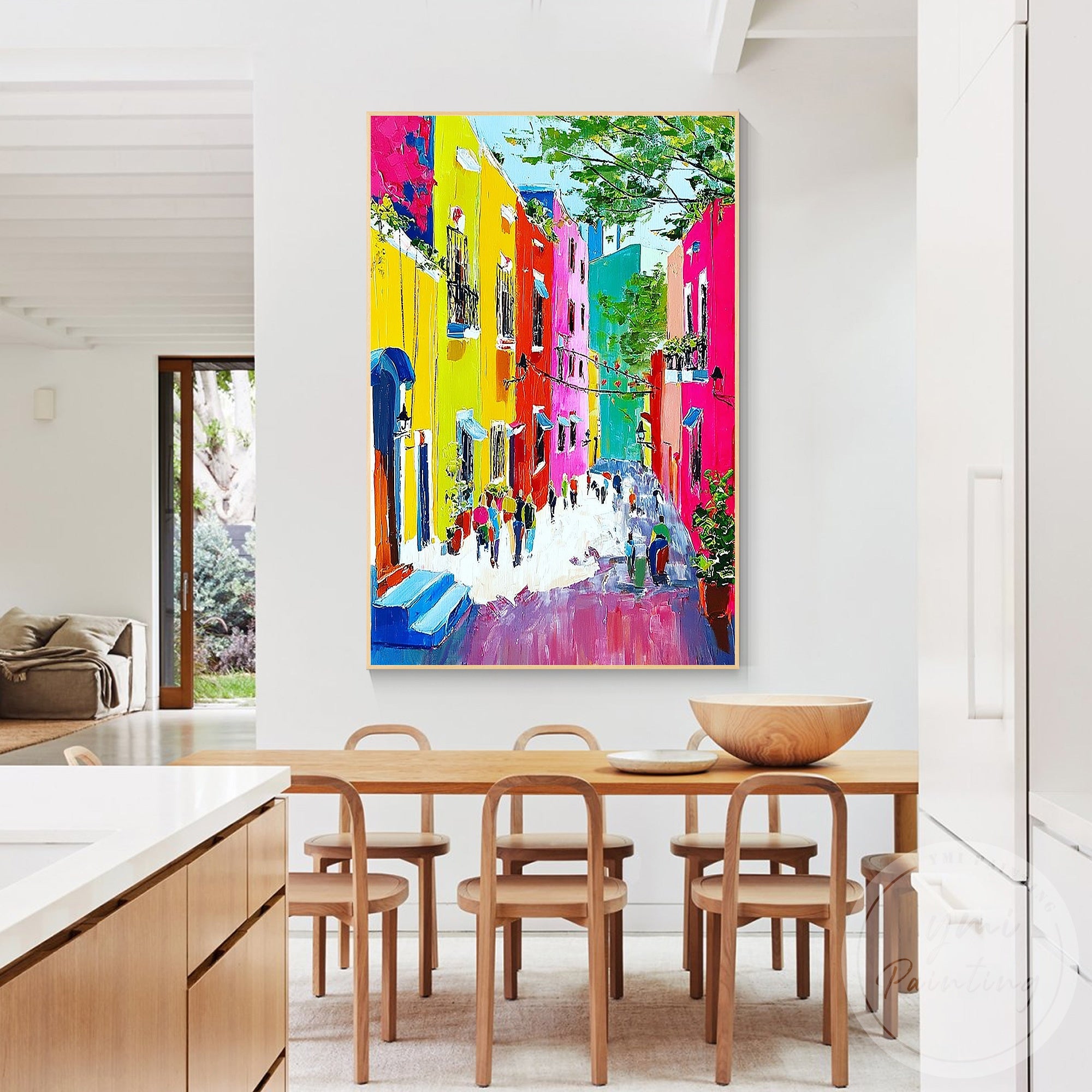 Colorful Italy canal houses painting textured oil artwork