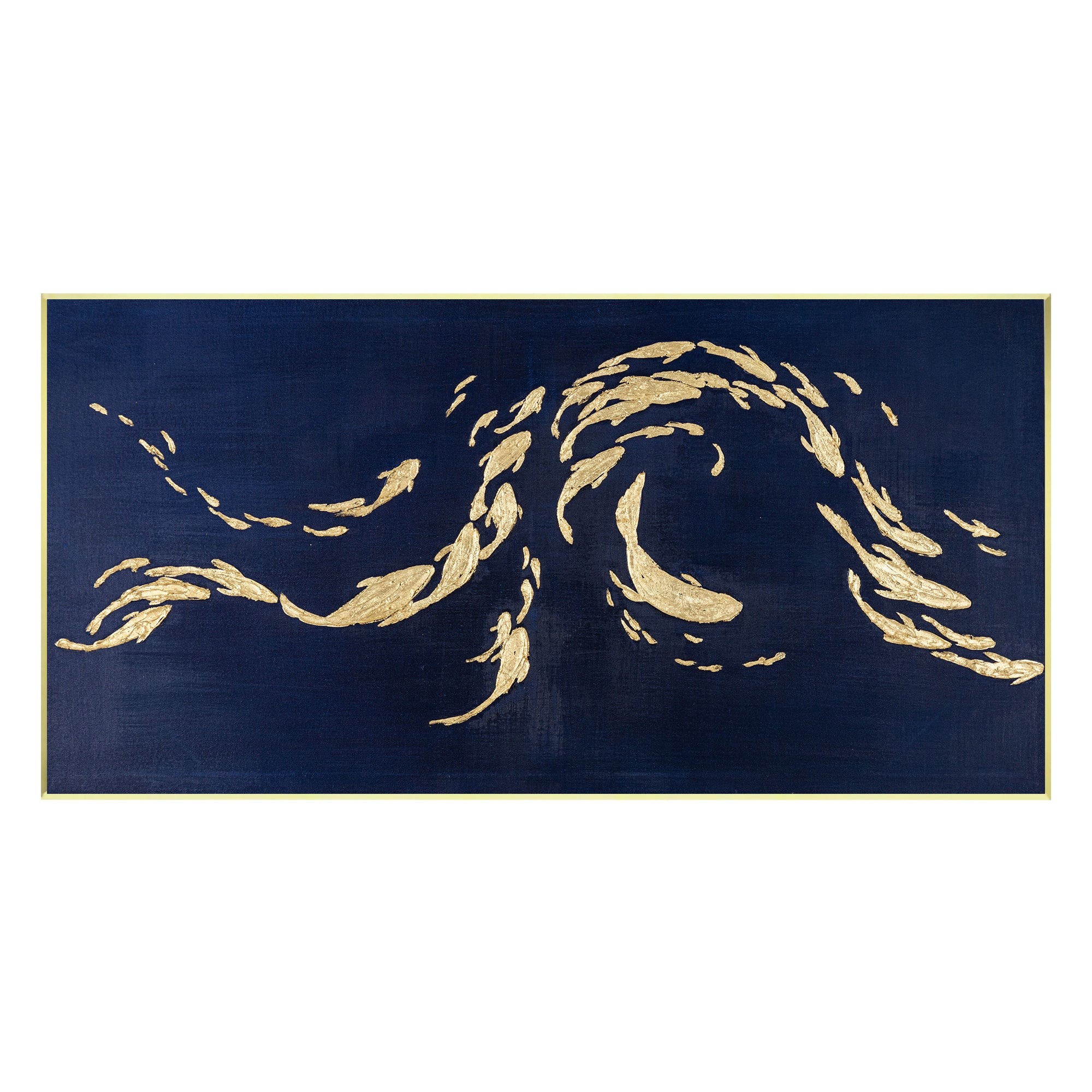 Navy blue gold fish painting oversized framed ocean wall art