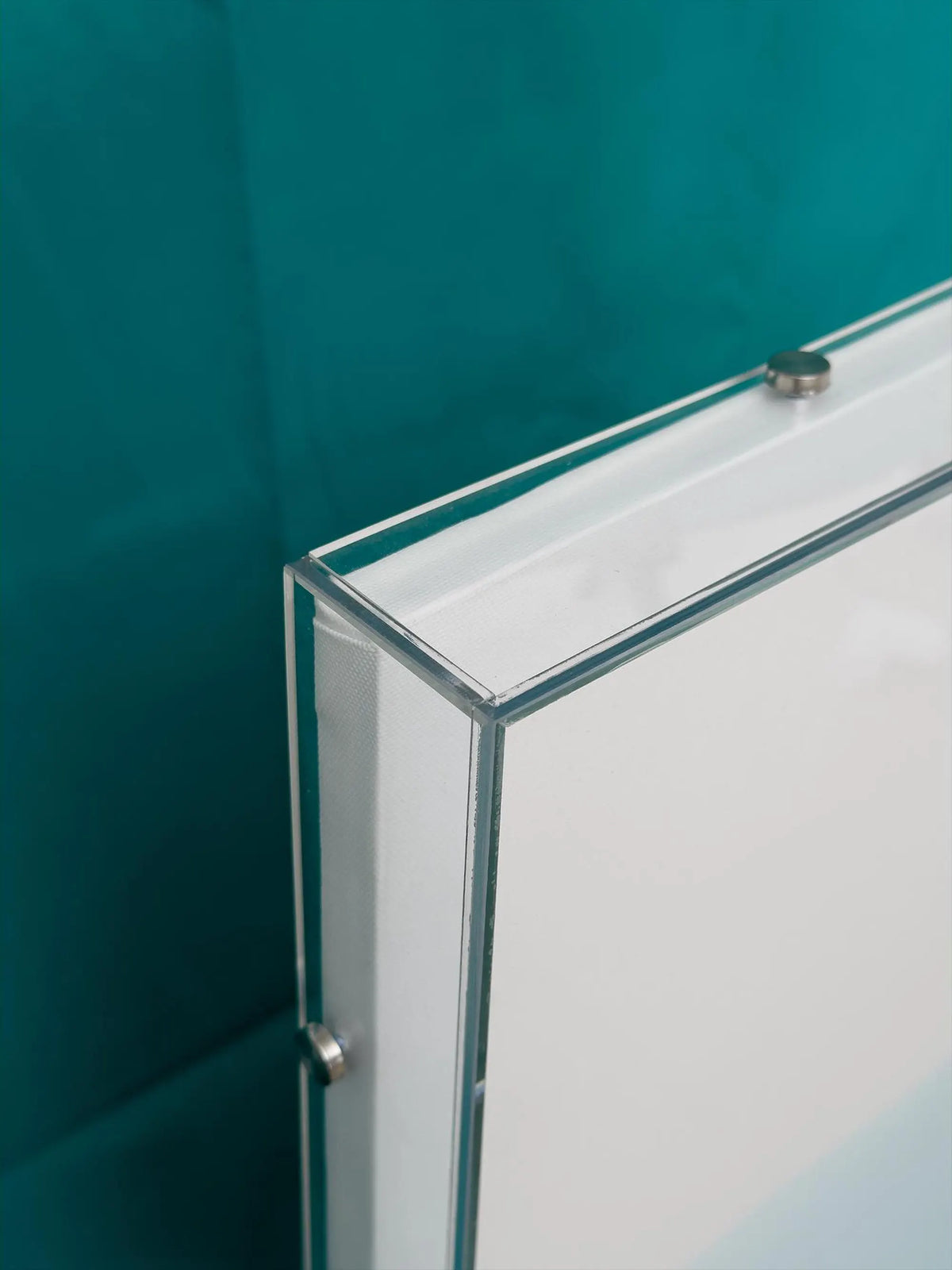 Minimalist clear acrylic art display box with straight edges