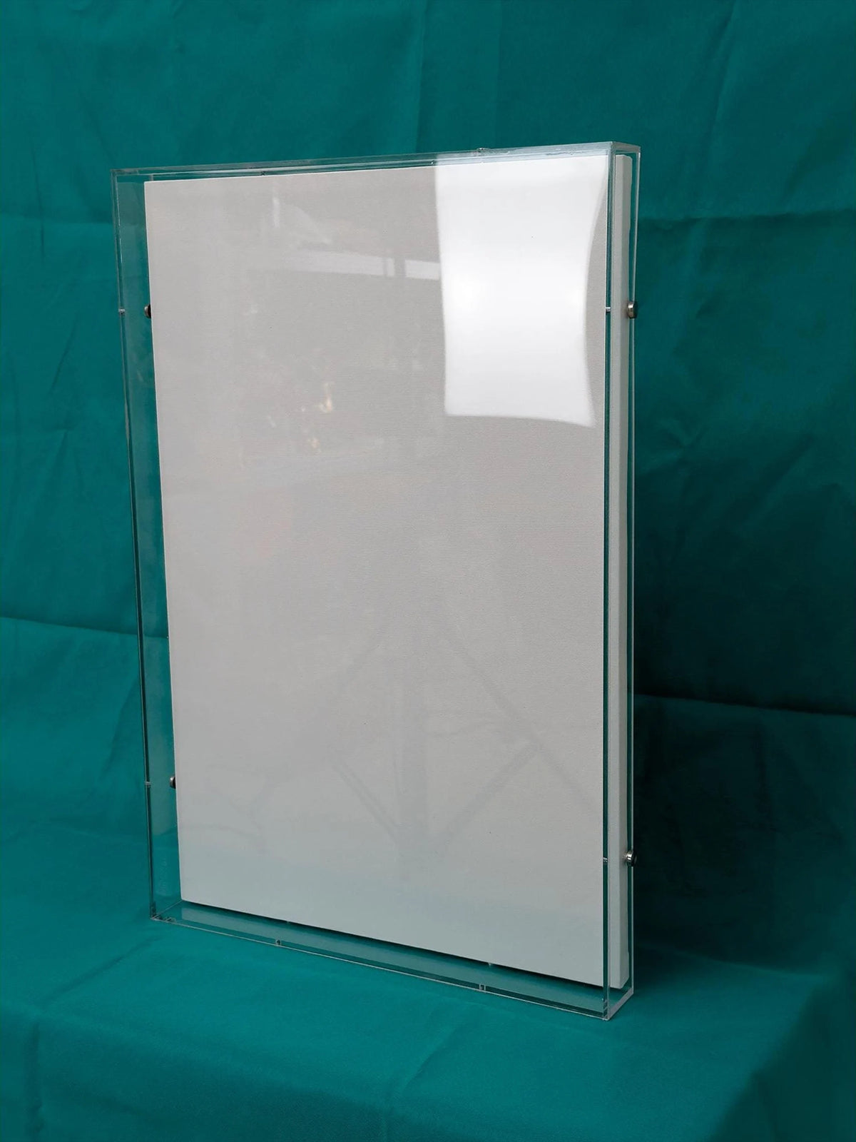 Clear acrylic art frame box with blank stretched canvas