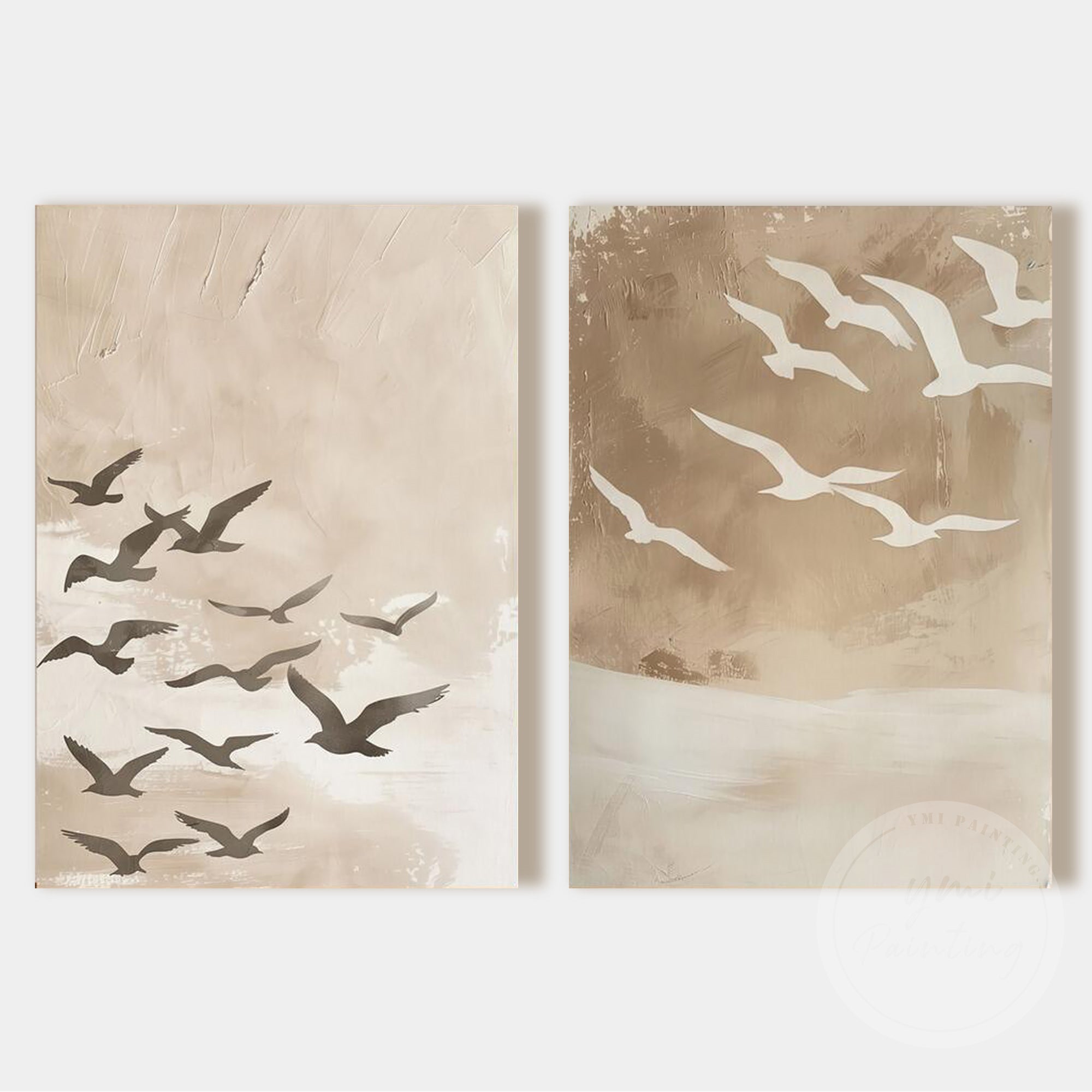 Minimalist coastal bird artwork for bedroom or living space