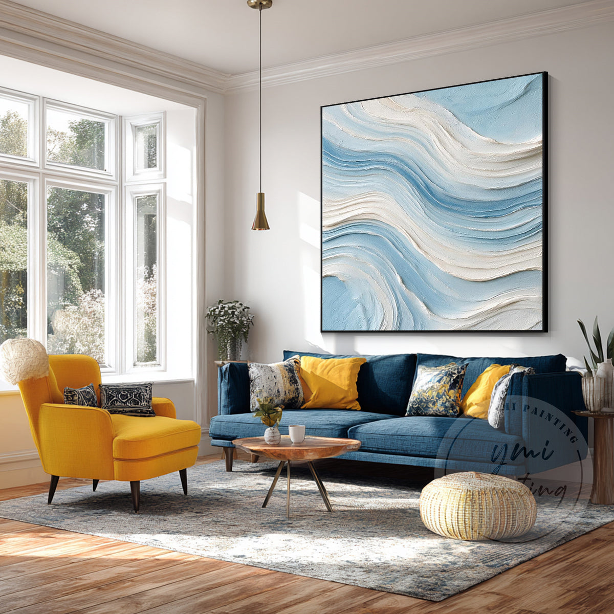 Close-up of layered blue ocean wave texture detail