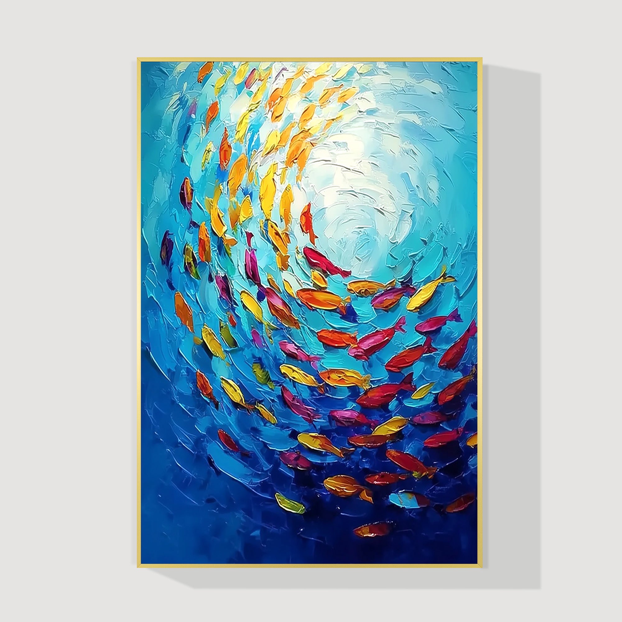 Colorful fish swarm painting large abstract ocean canvas art