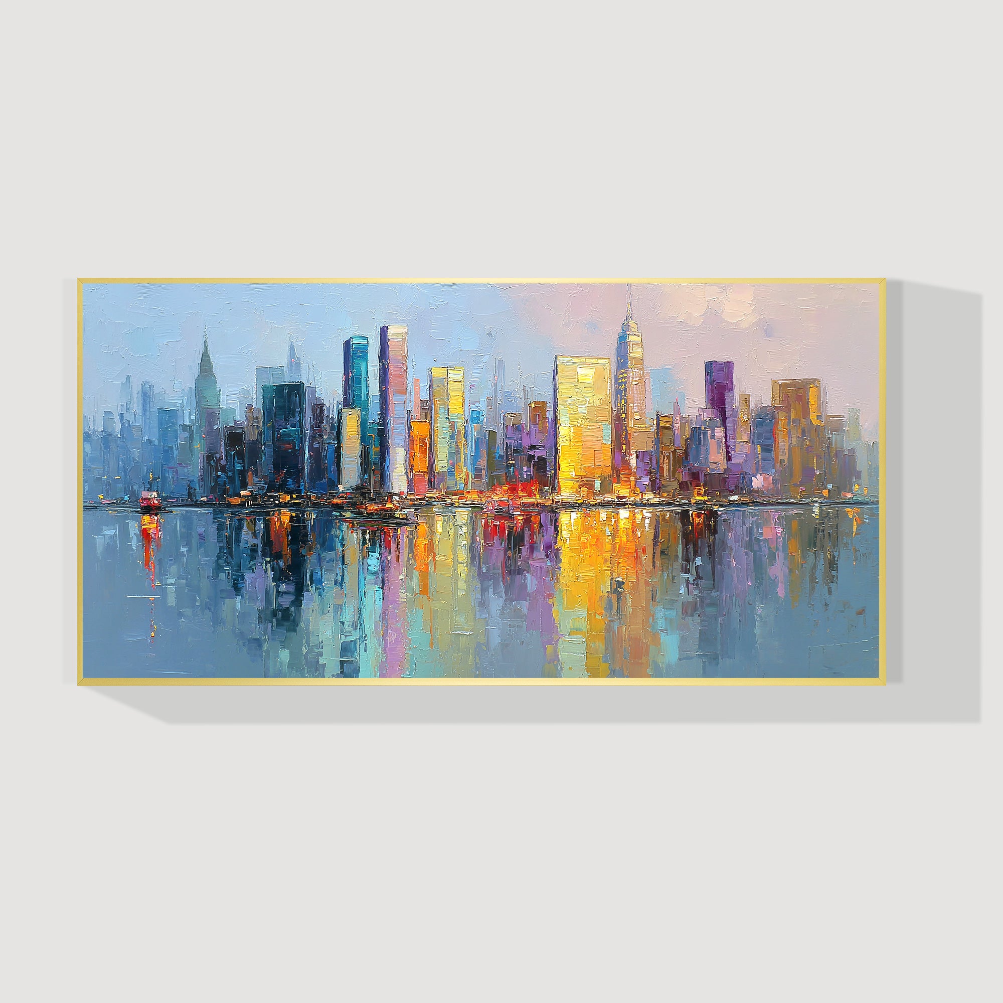 Colorful NYC skyline painting hand painted abstract cityscape