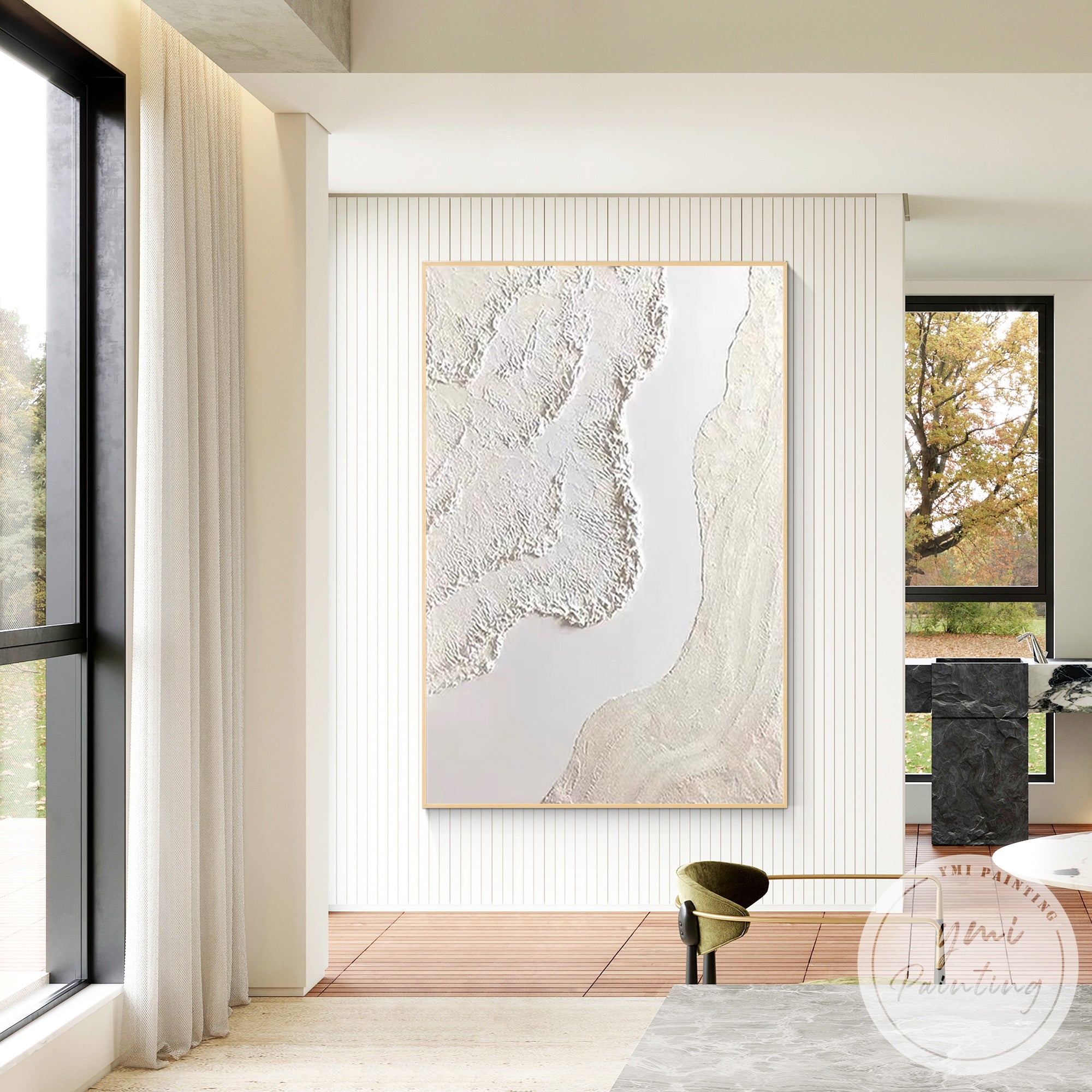 Minimalist framed canvas art in warm neutral tones for living room