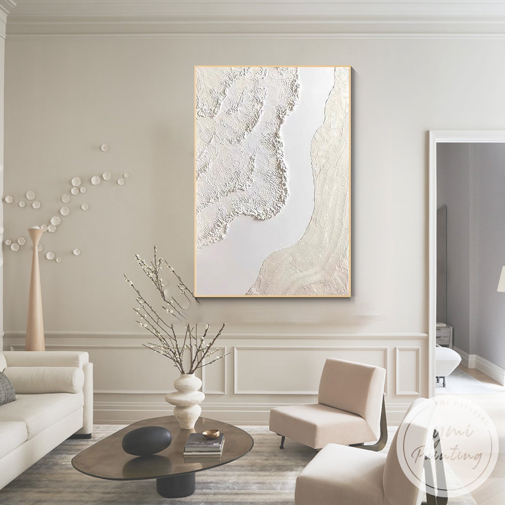 Neutral minimalist plaster textured painting in beige contemporary style