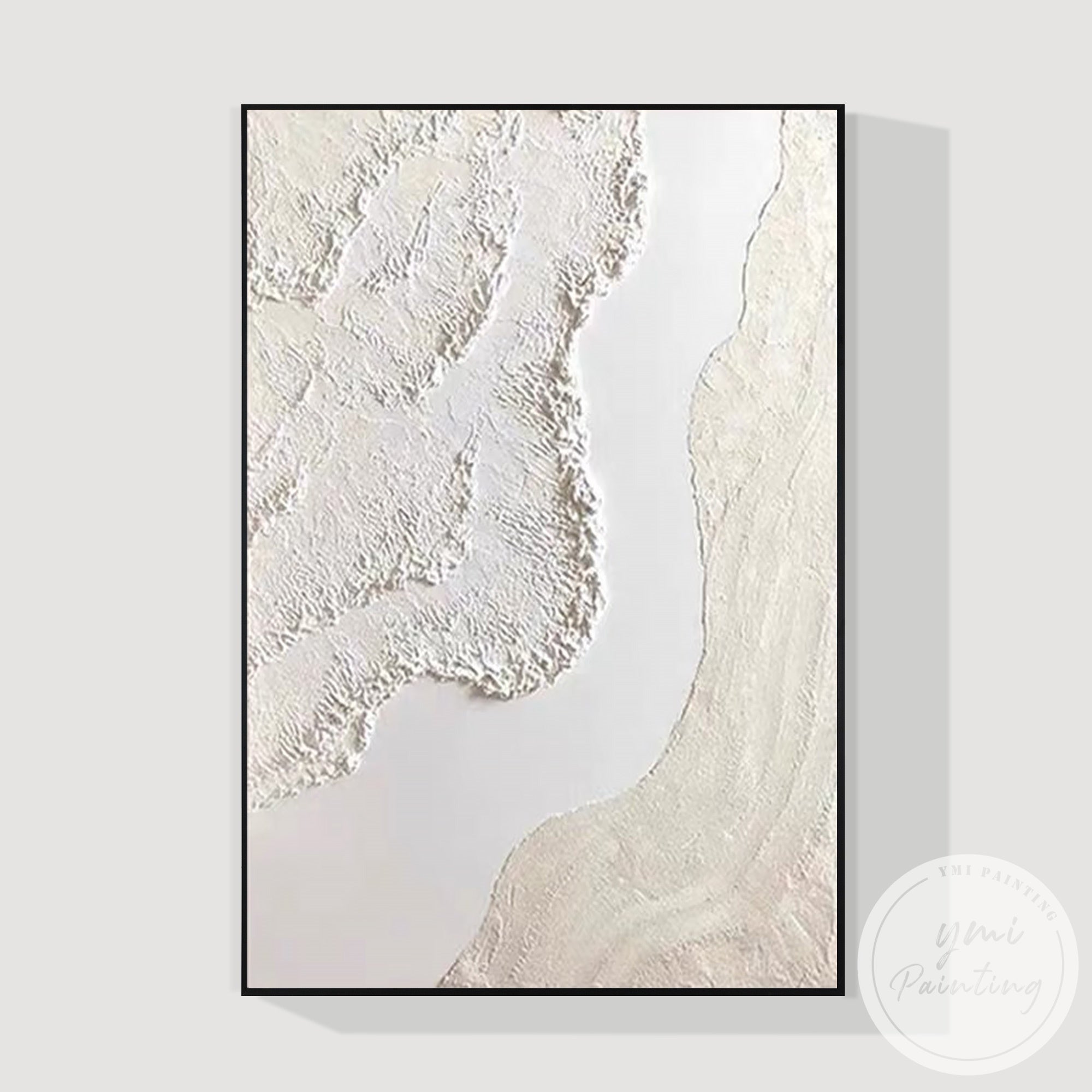 Cream beige 3D texture abstract wave canvas wall art for modern home decor