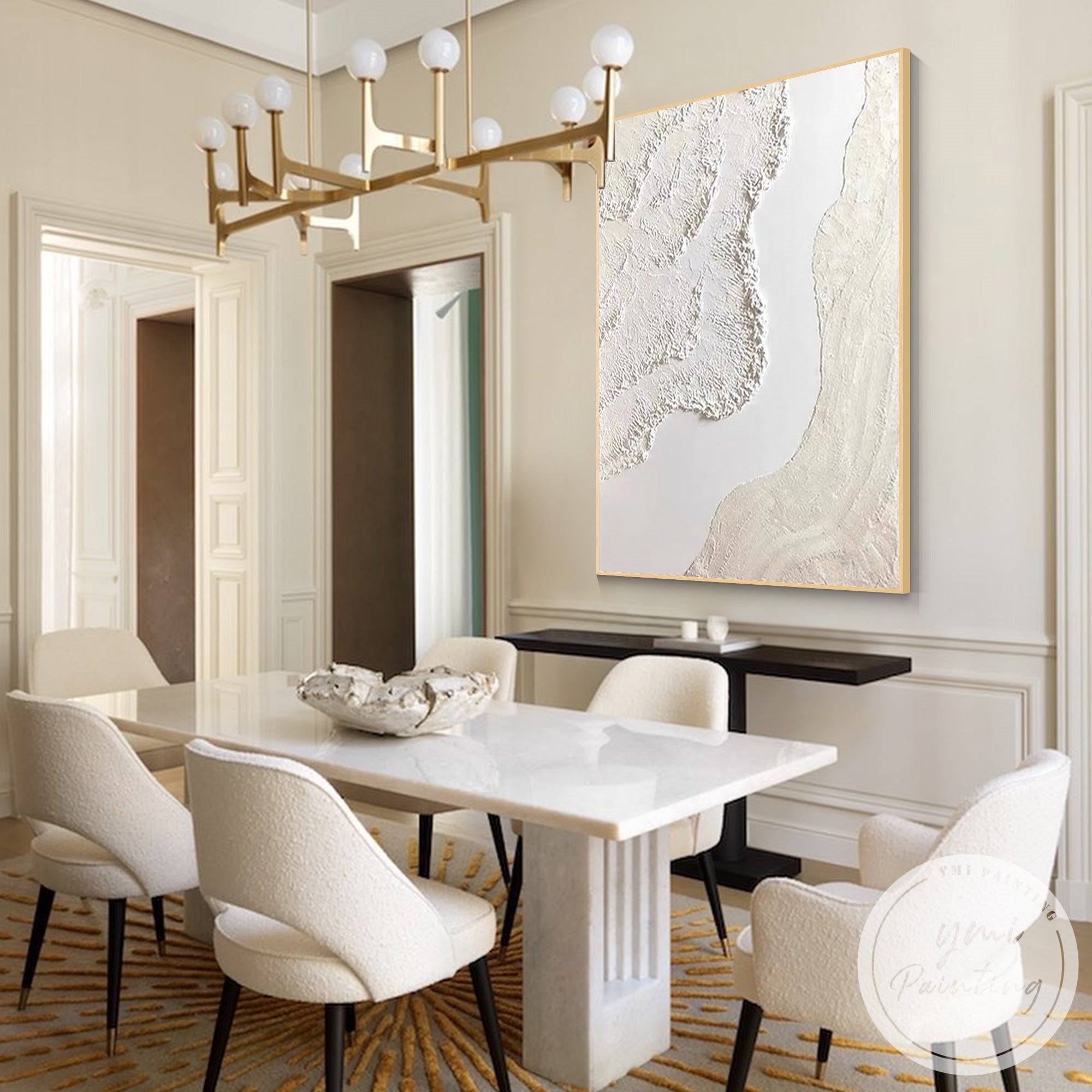 Large neutral toned textured wave artwork for Scandinavian style home