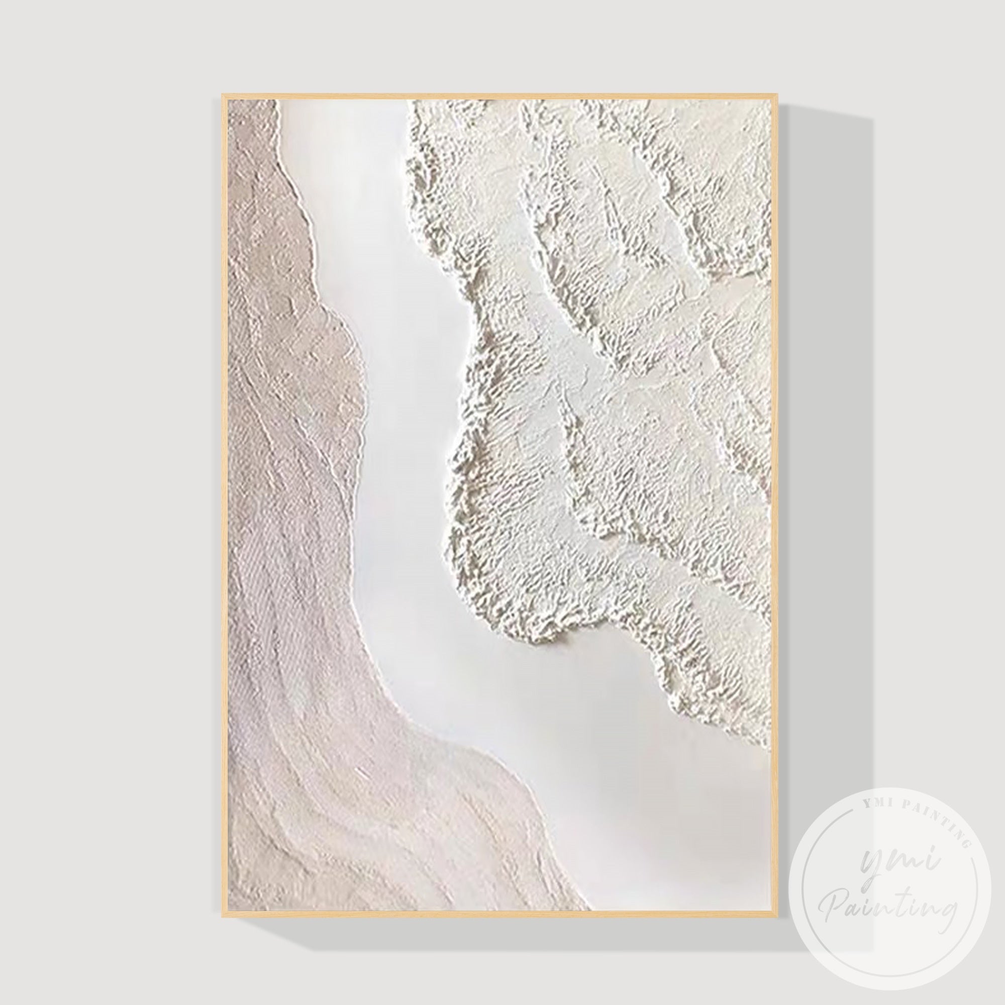 Cream beige 3D texture abstract wave wall art canvas for modern decor