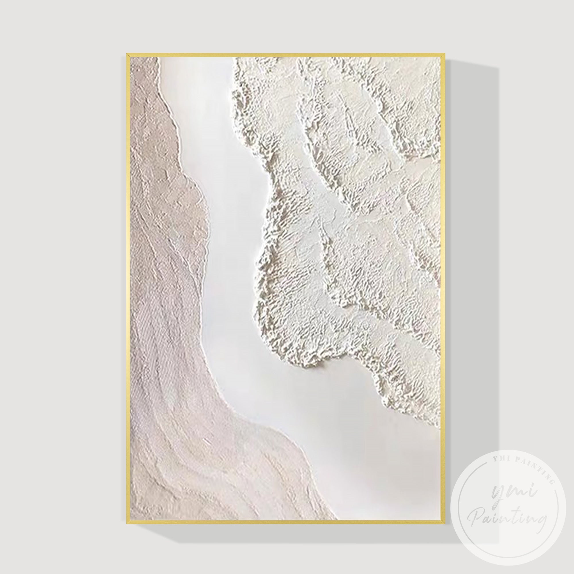 Soft textured wave canvas artwork in neutral cream beige palette
