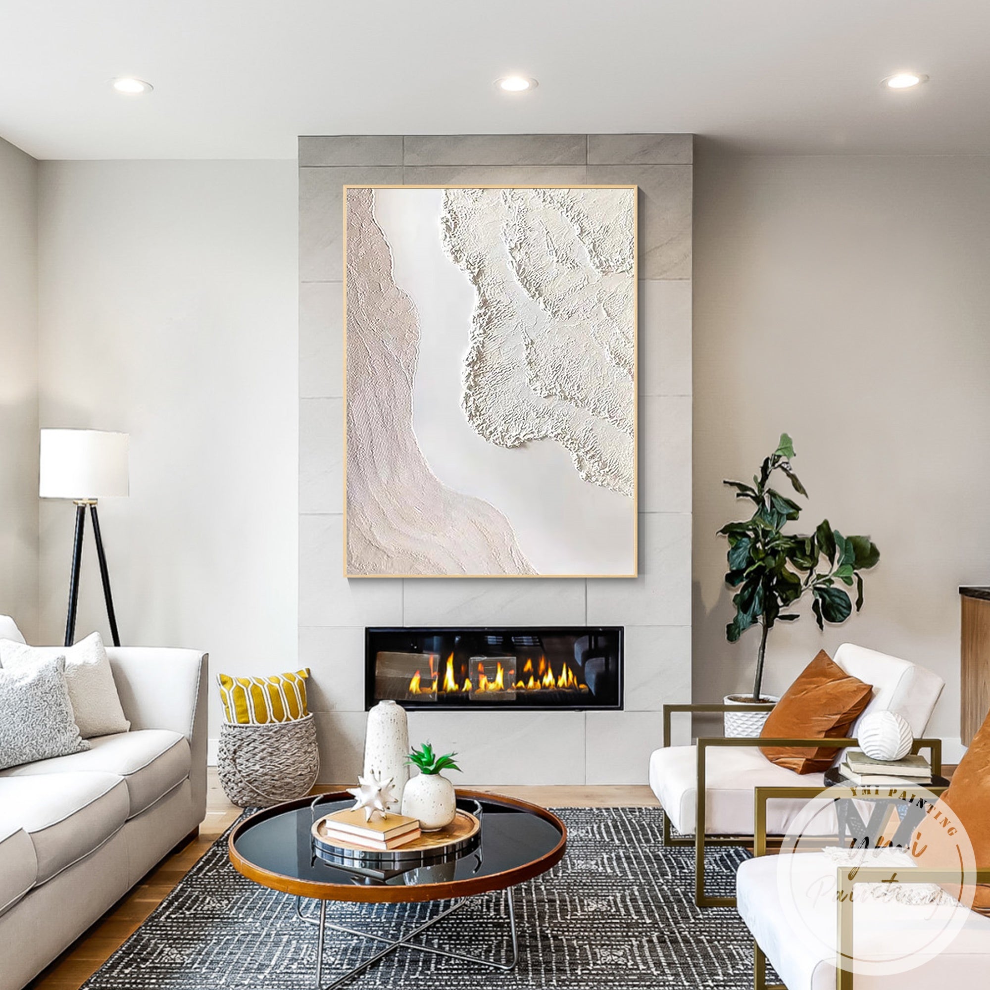 Elegant cream beige abstract artwork for contemporary home interior