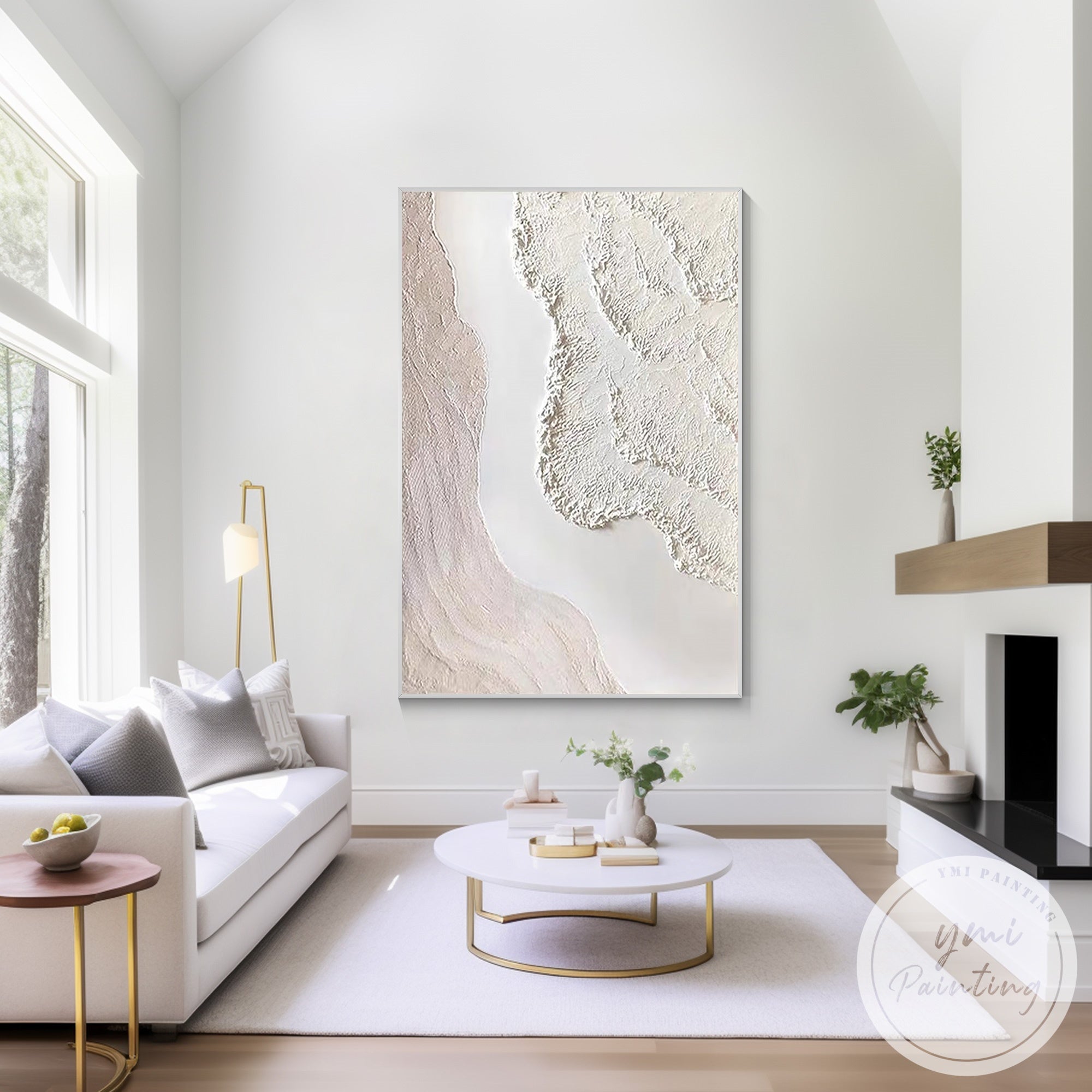 Minimalist framed canvas wall art with soft wave texture design