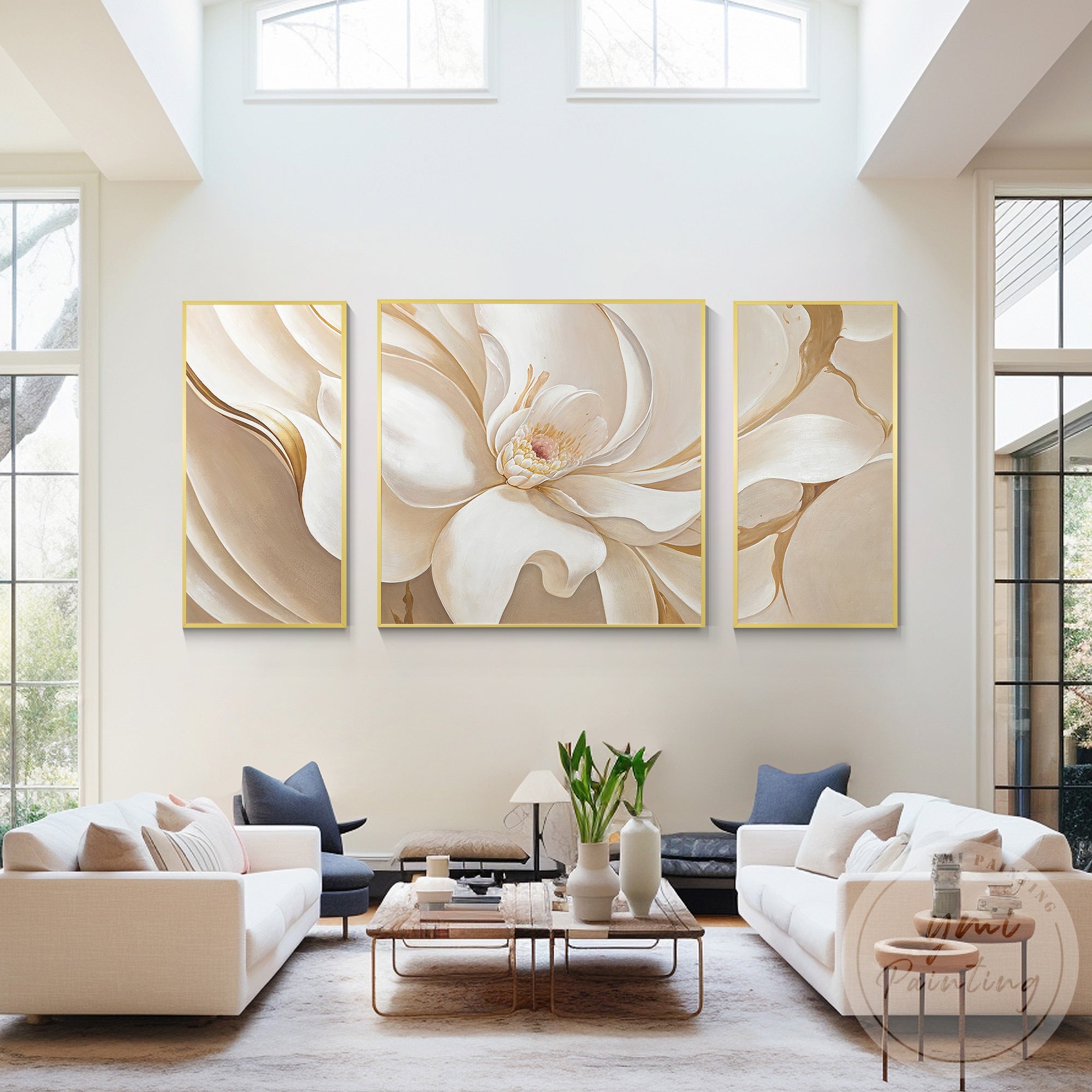 Hand painted white peony flower paintings modern wall decor