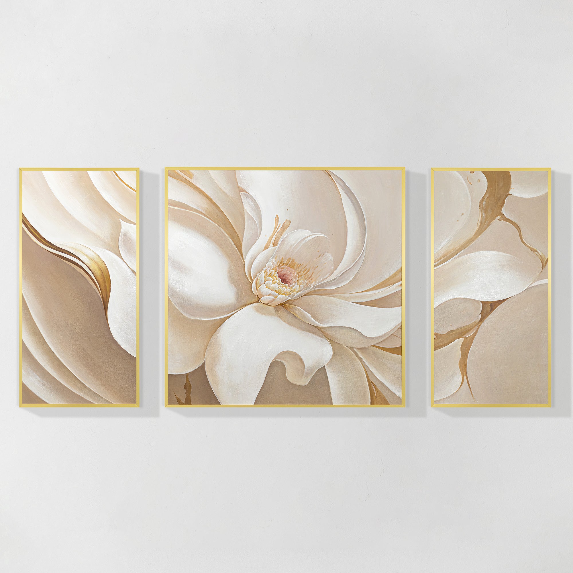 Cream white peony wall art set of 3 hand painted canvas