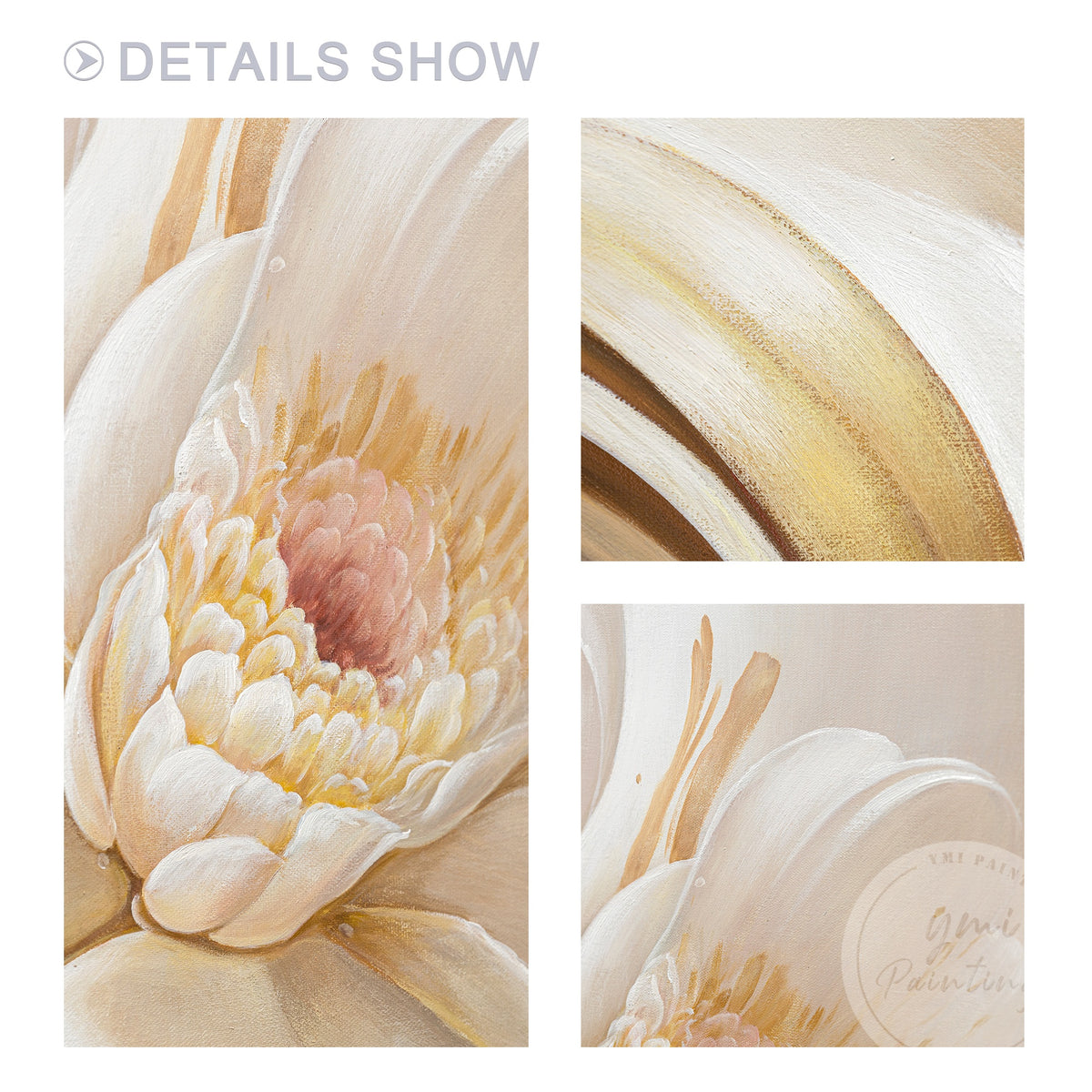 Original hand painted peony wall art set neutral floral design