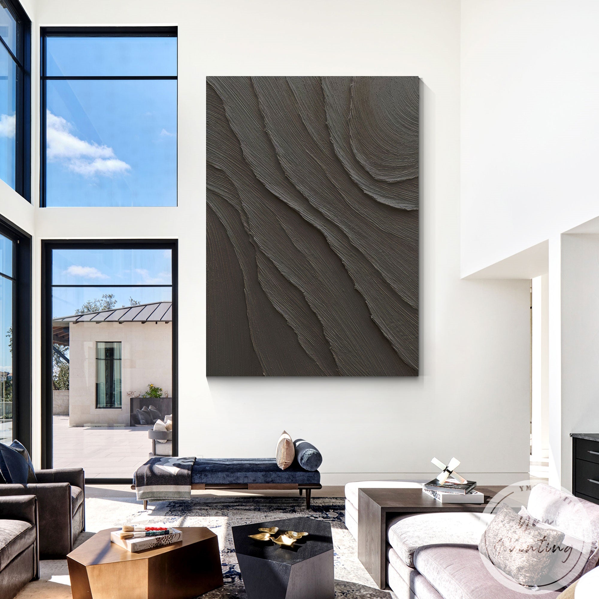 Wabi sabi sculptural neutral black wall art for contemporary interiors