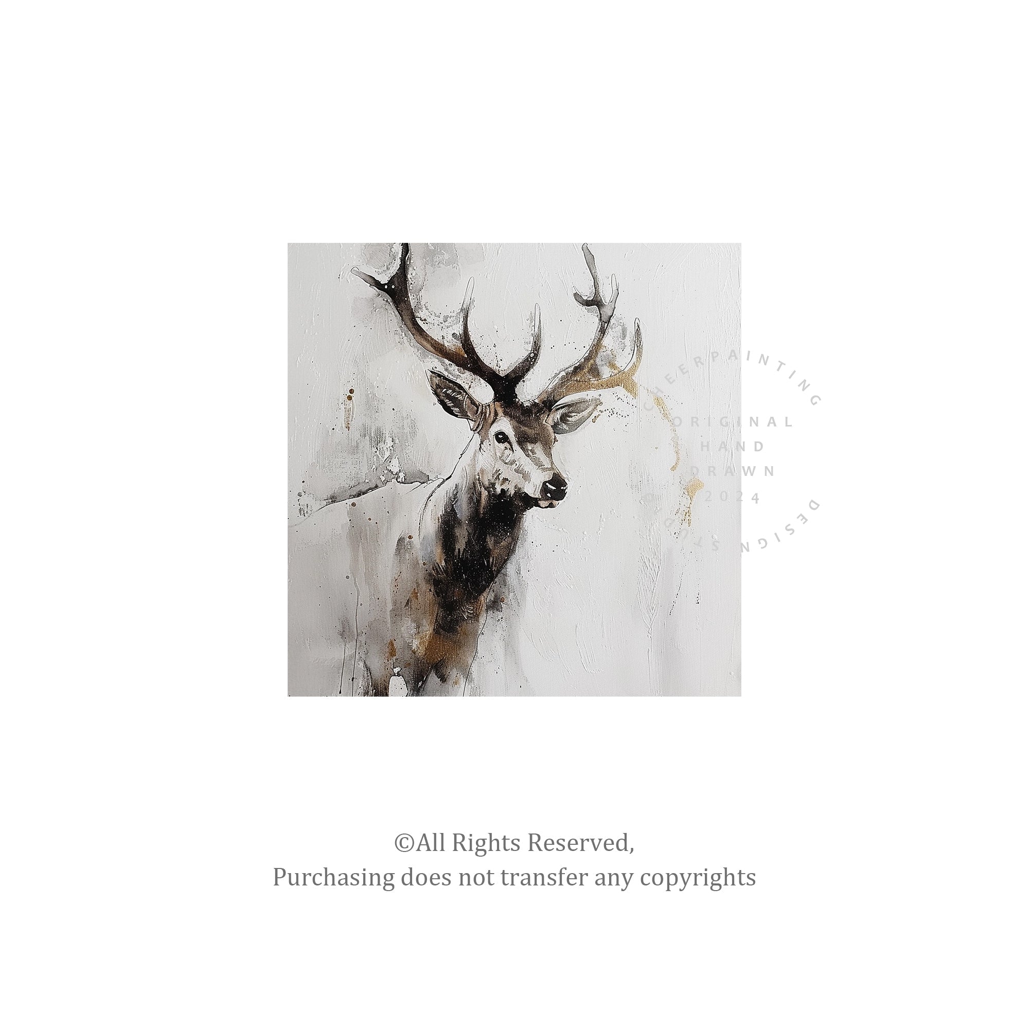 Silent deer art in neutral tones with textured brushstrokes, reflecting the quiet beauty of wildlife.