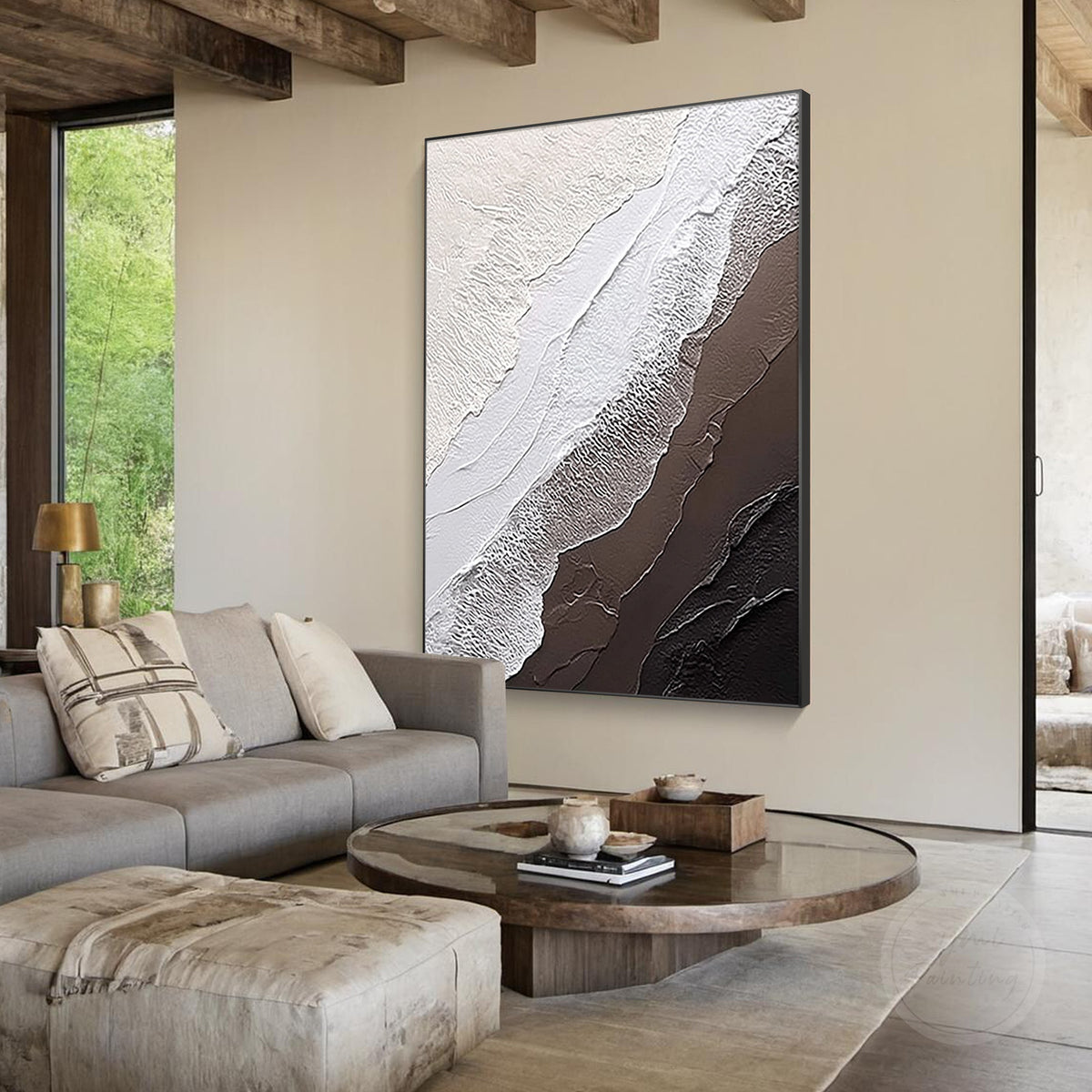 Earth tone abstract textured wall art, detail