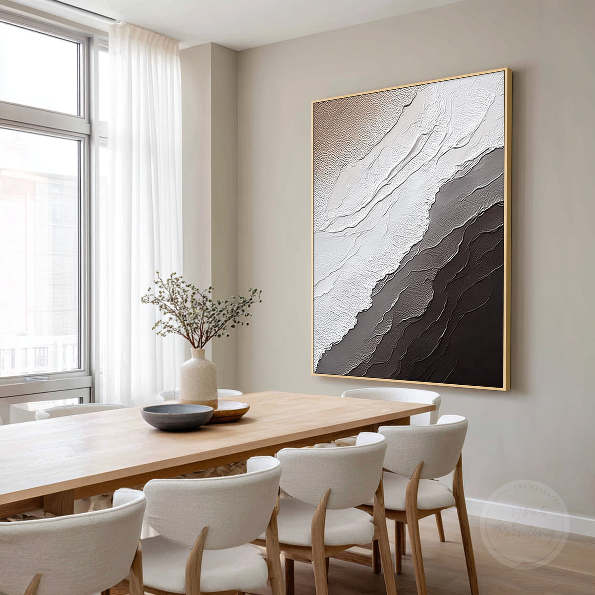 Earth tone abstract wall art, close-up