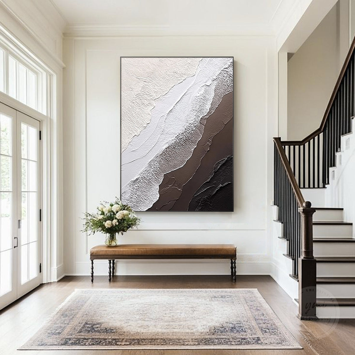 Earth tone textured painting, side angle