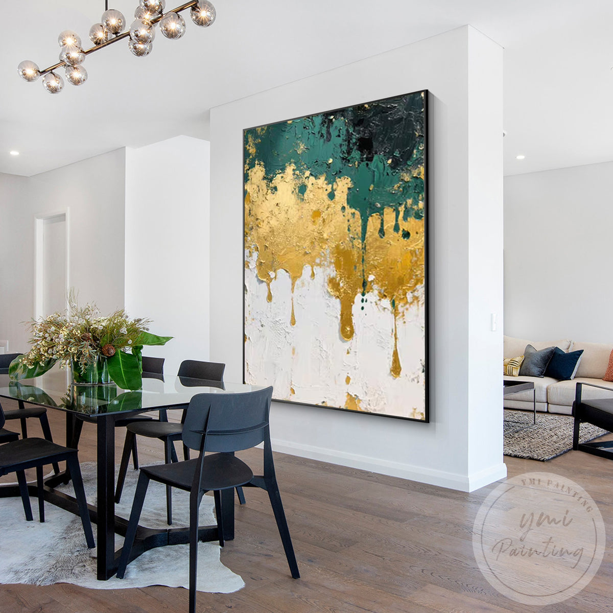 Luxury textured green and gold abstract artwork
