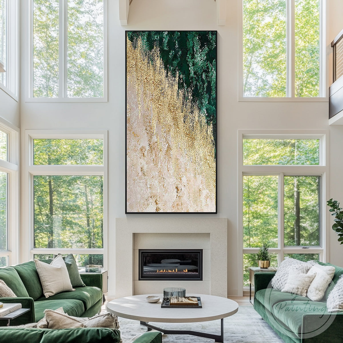 Luxury emerald green and gold abstract painting