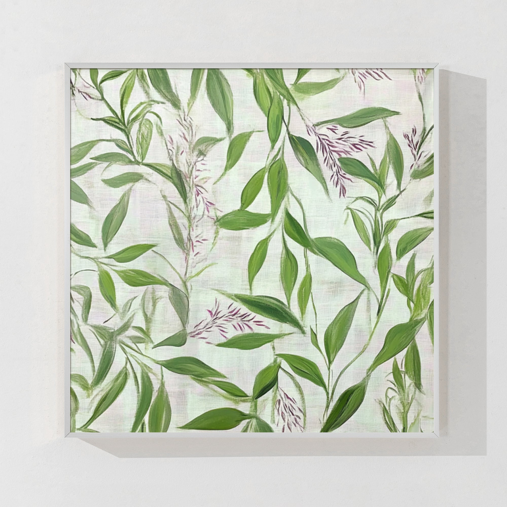 Hand-painted eucalyptus leaves swaying in the breeze, captured with delicate brushwork and intricate details.