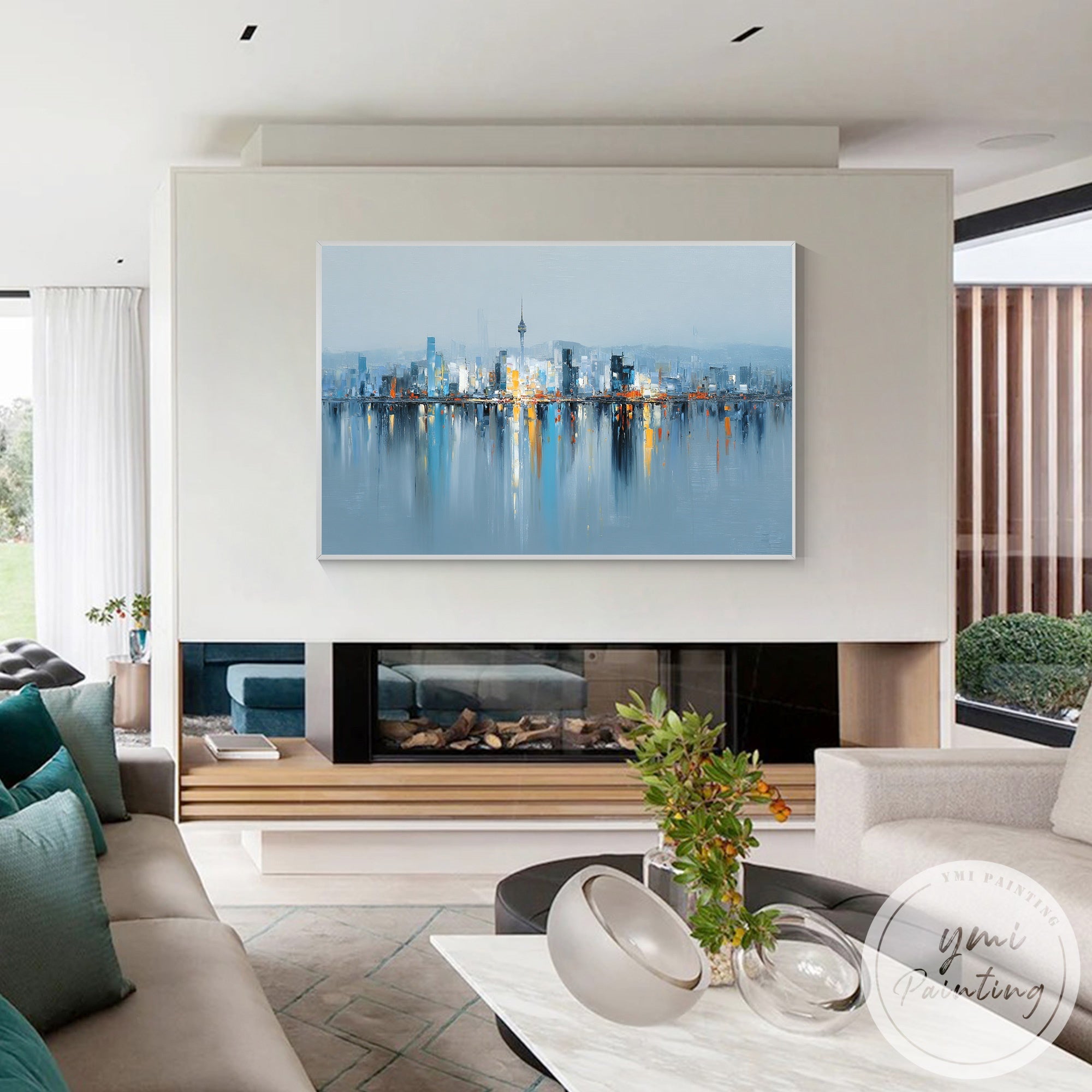 Abstract urban city painting Seoul skyline modern wall art