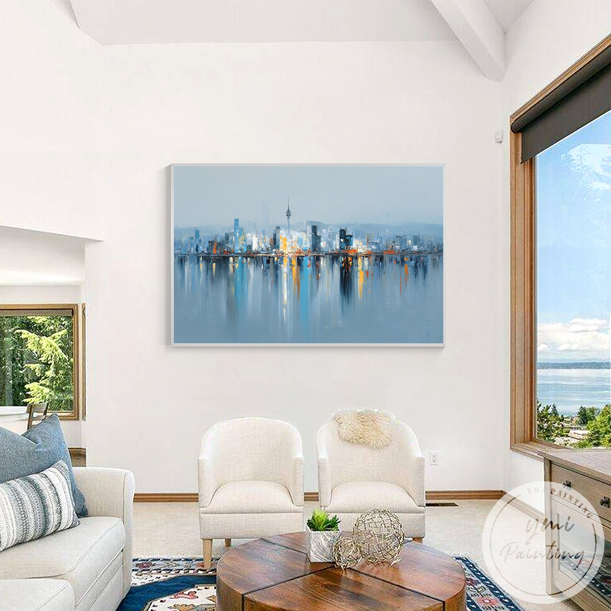 Modern abstract Seoul skyline painting oversized canvas art