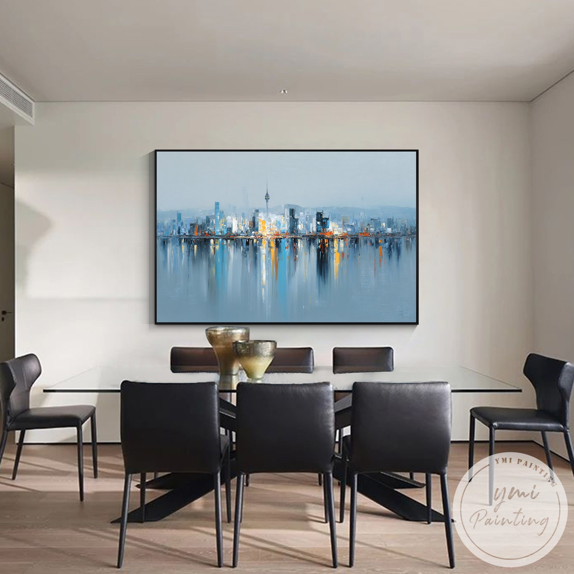 Large cityscape wall art for contemporary home interior decor