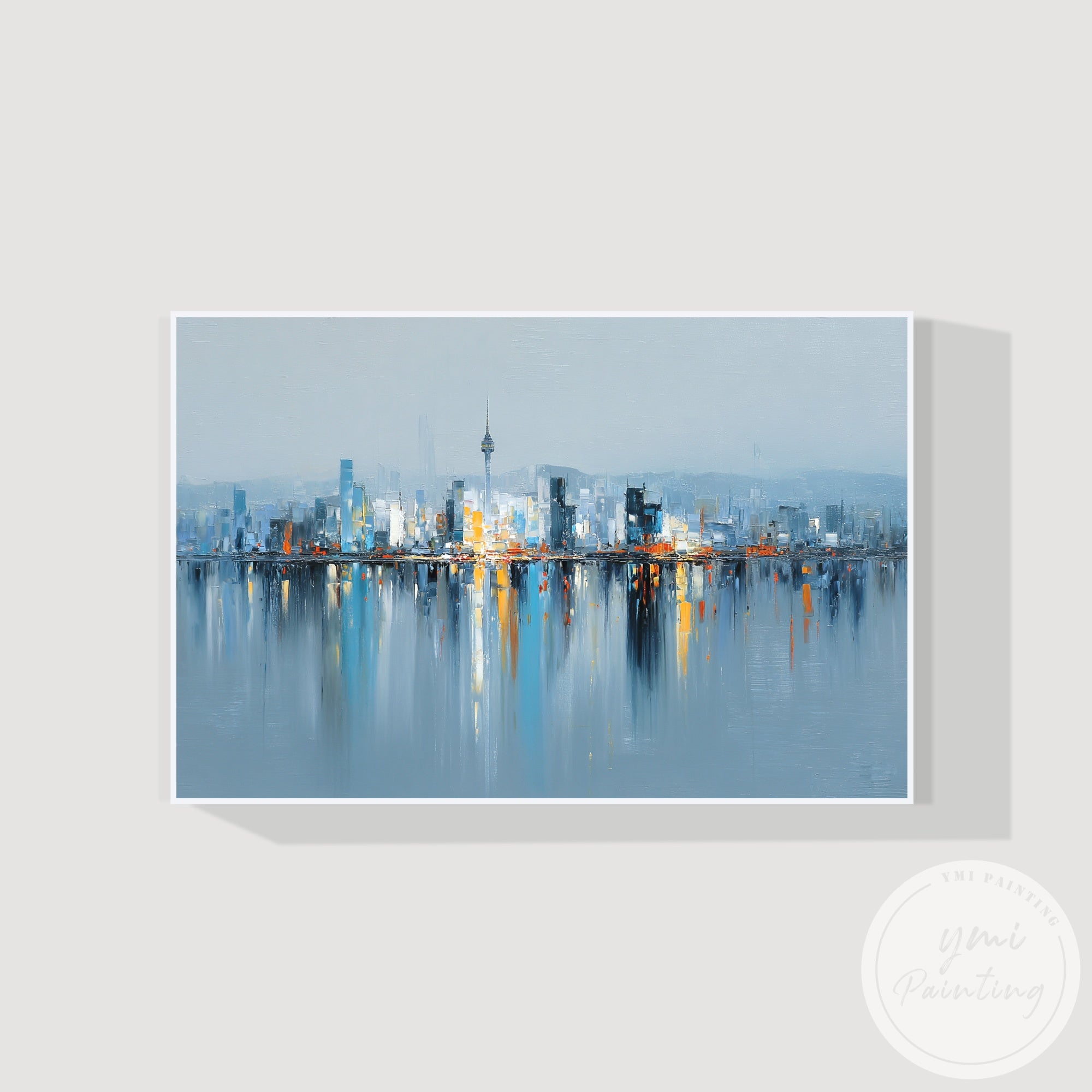 Large modern cityscape canvas wall art Seoul skyline design