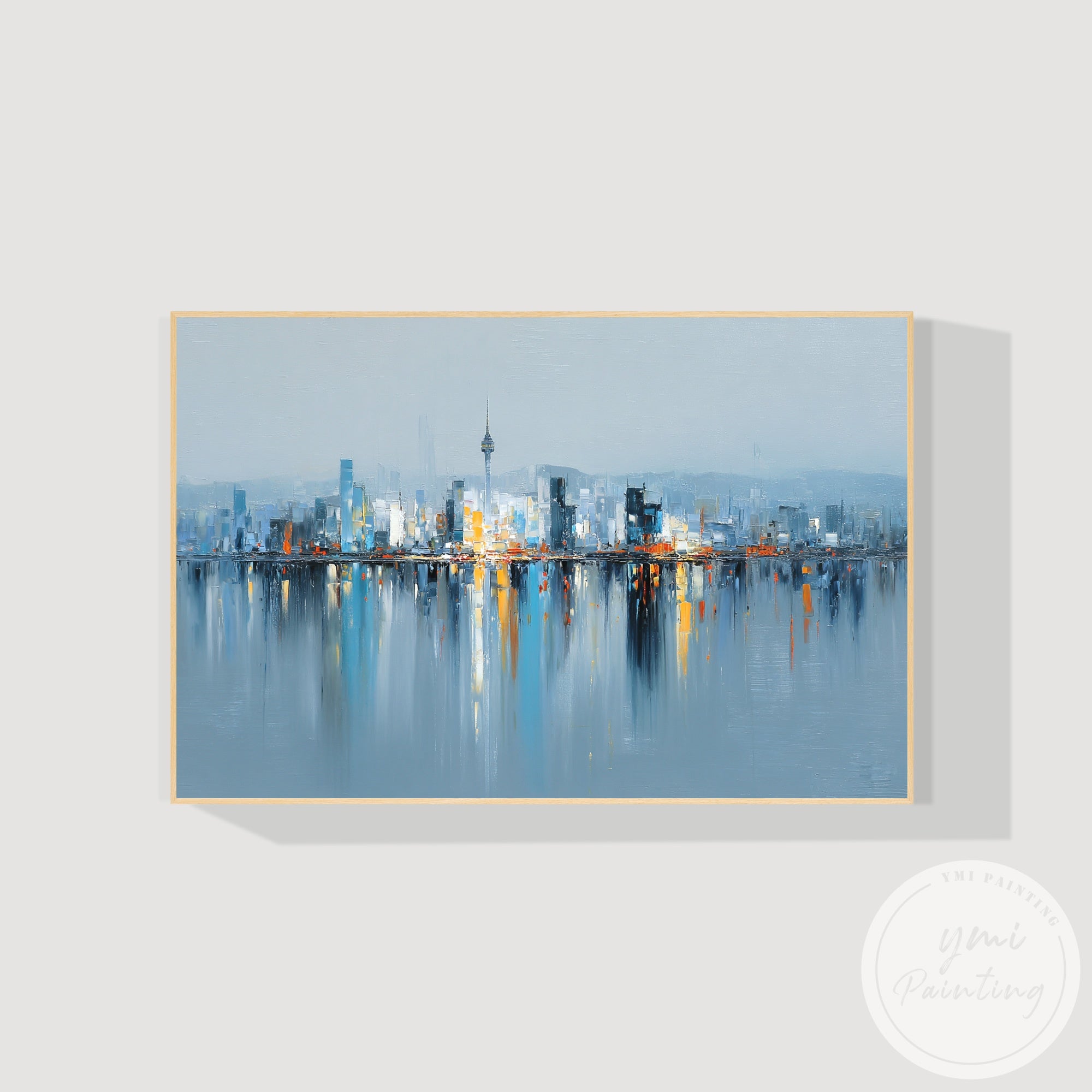 Hand painted extra large cityscape canvas for office decor