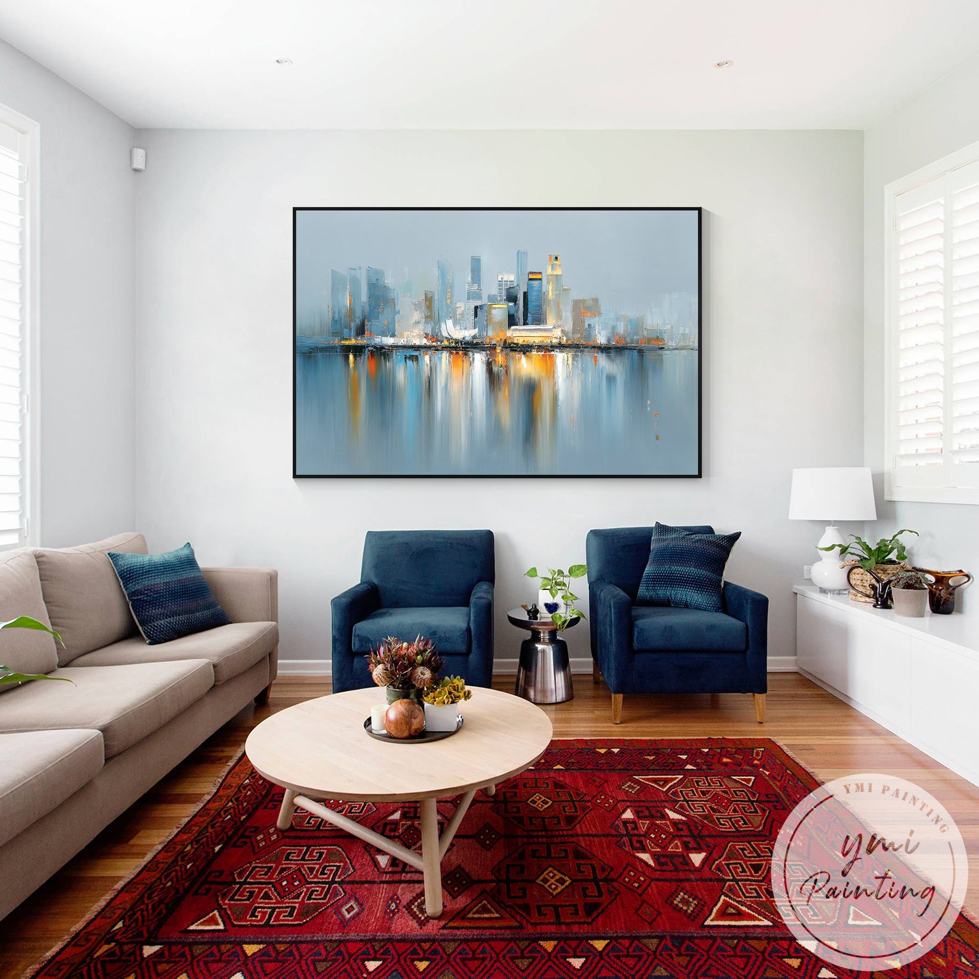 Modern horizontal Singapore cityscape oil painting decor