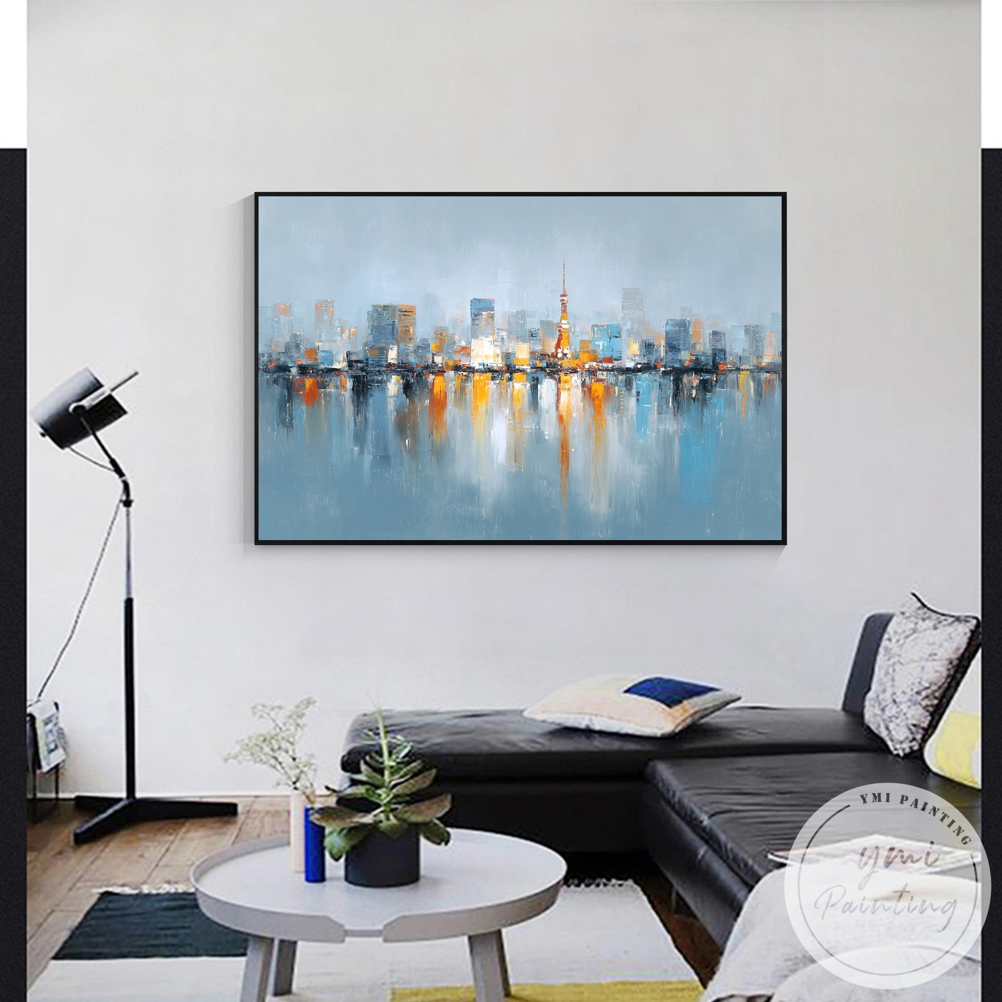 Abstract cityscape canvas artwork Tokyo urban wall decor