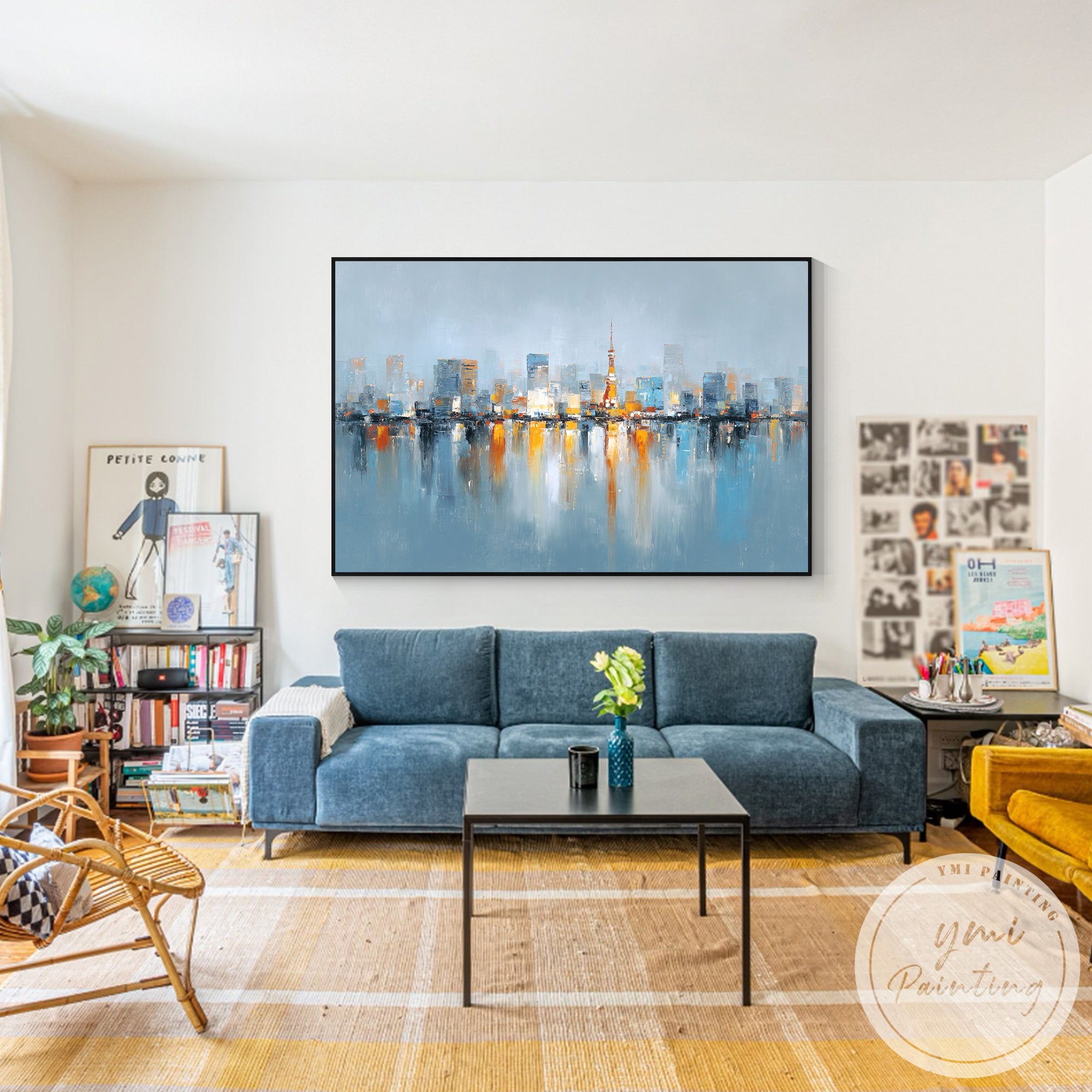 Contemporary city reflections artwork modern canvas design