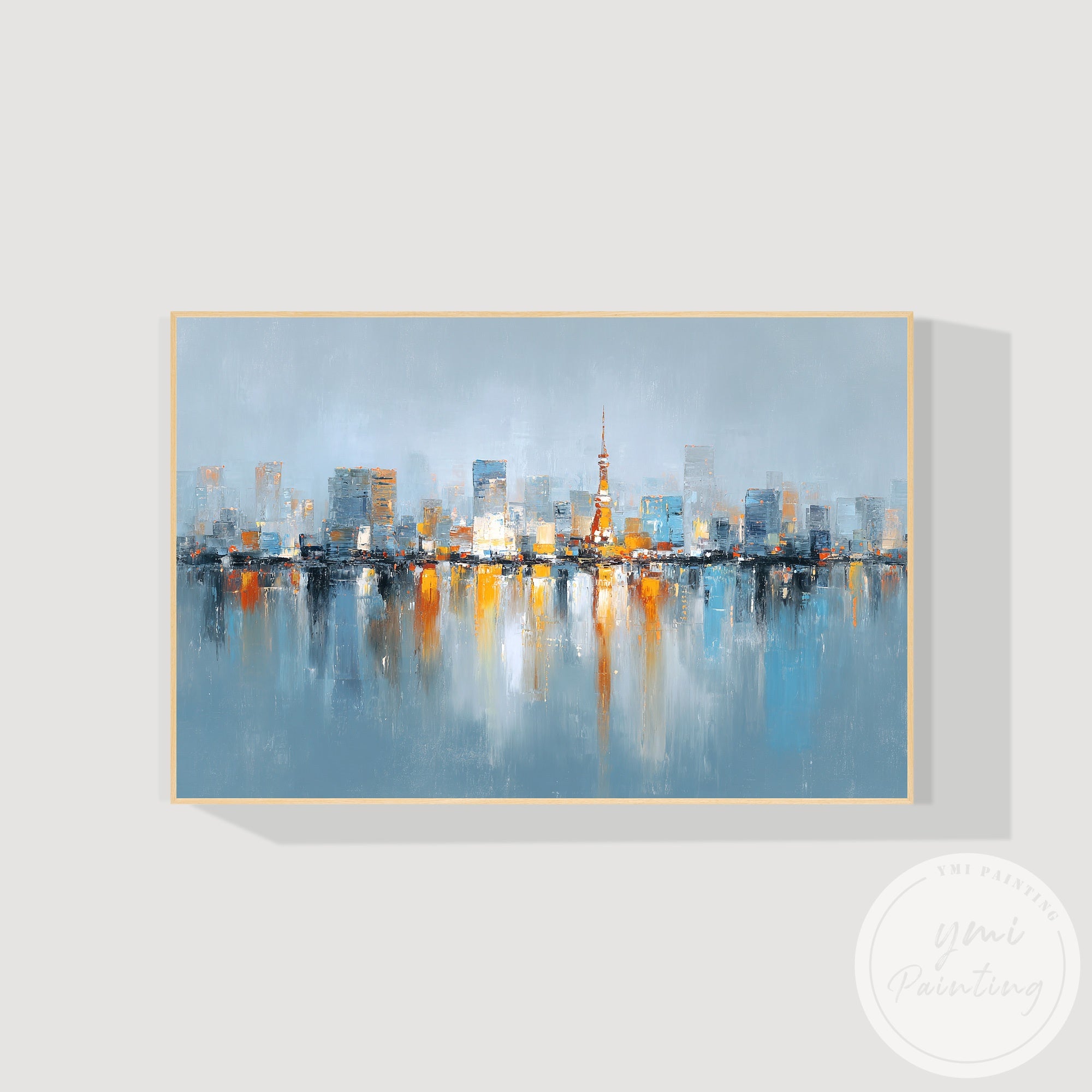 Horizontal abstract Tokyo skyline canvas painting luxury decor
