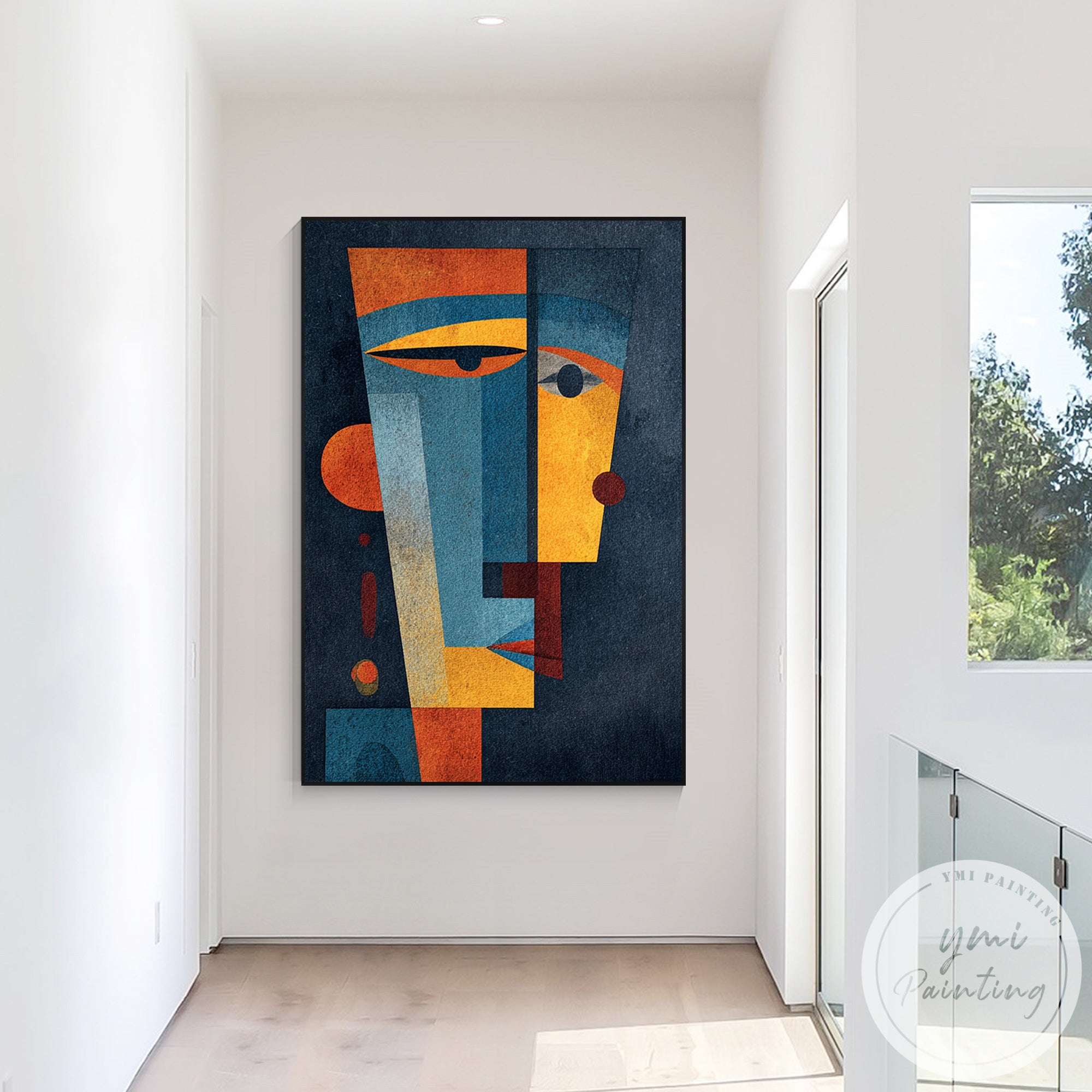 Cubist abstract face painting for contemporary home interiors