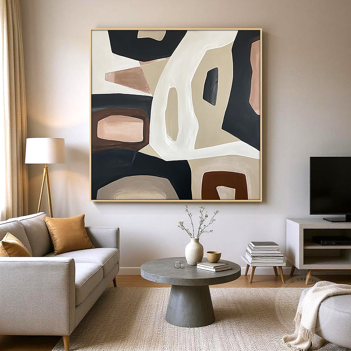 Geometric abstract painting detail with flowing curved lines