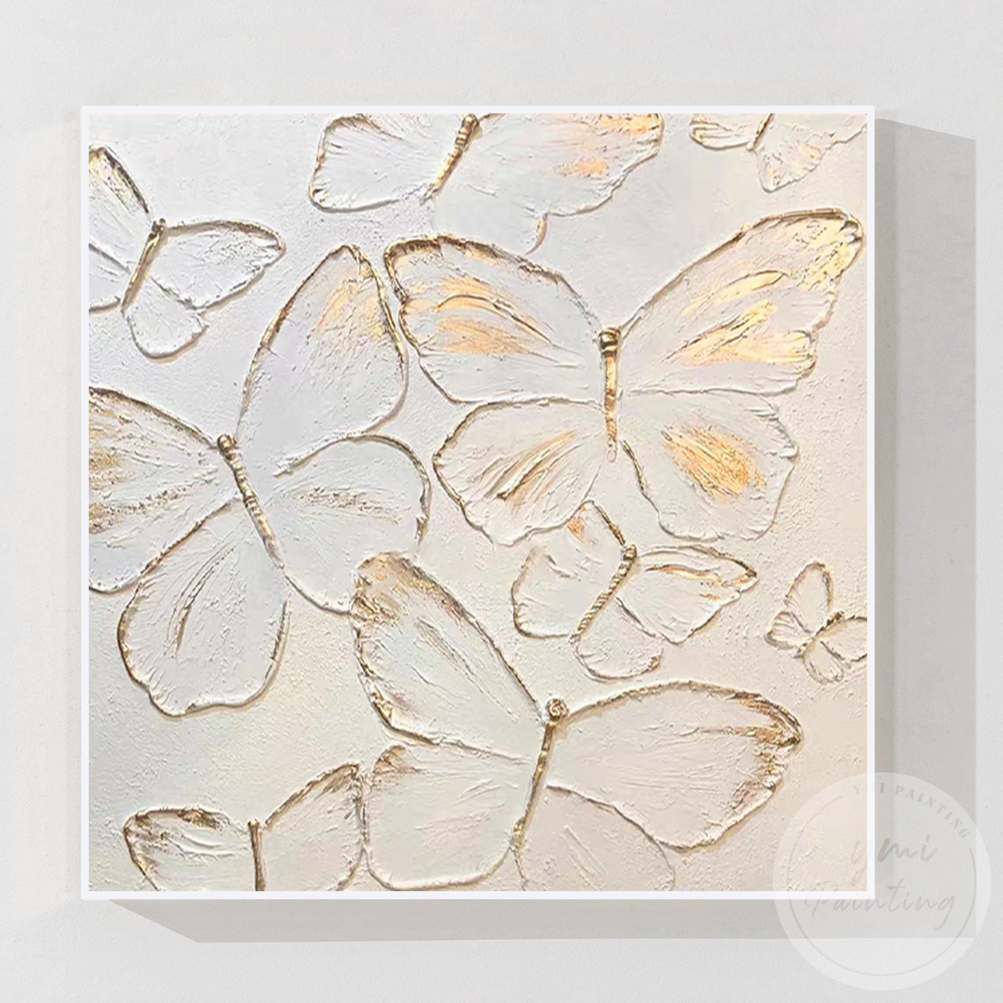 Modern textured gold butterfly canvas minimalist interior art