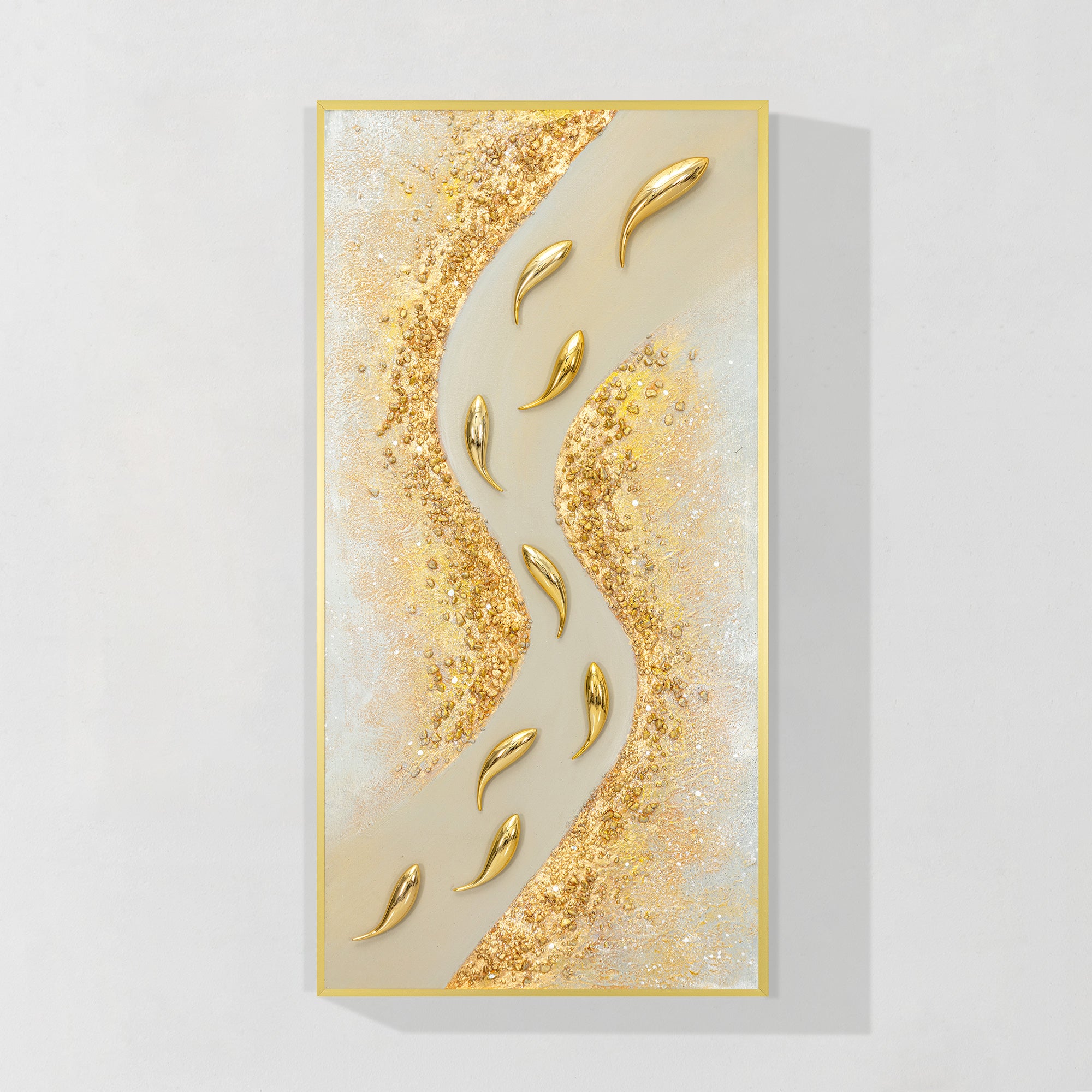 Gold fish 3D texture painting extra large vertical canvas art
