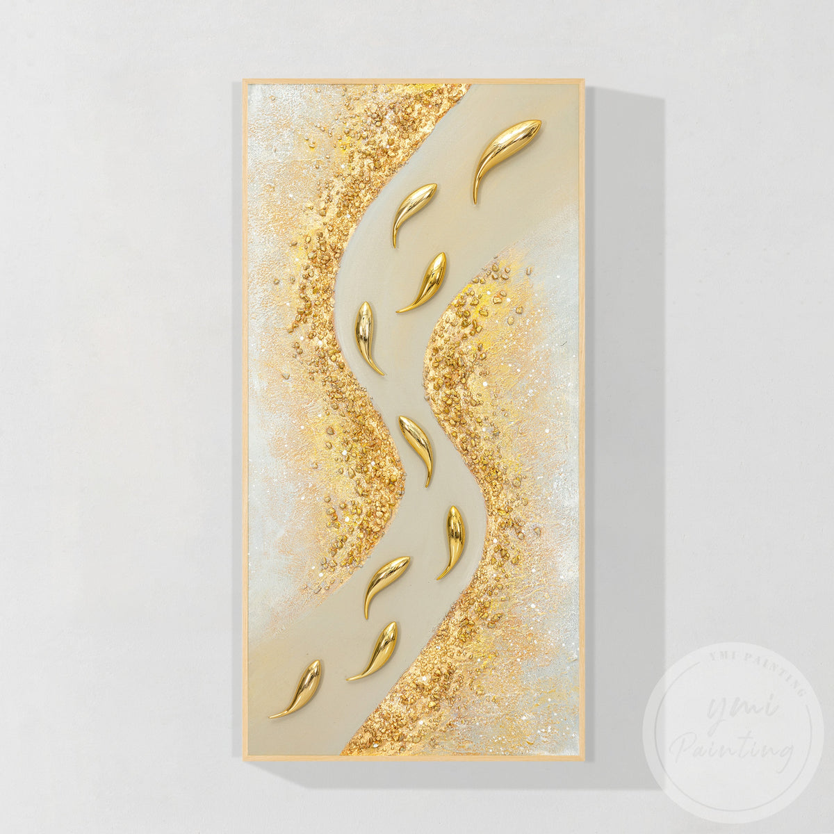 Luxury abstract fish wall art with metallic gold texture