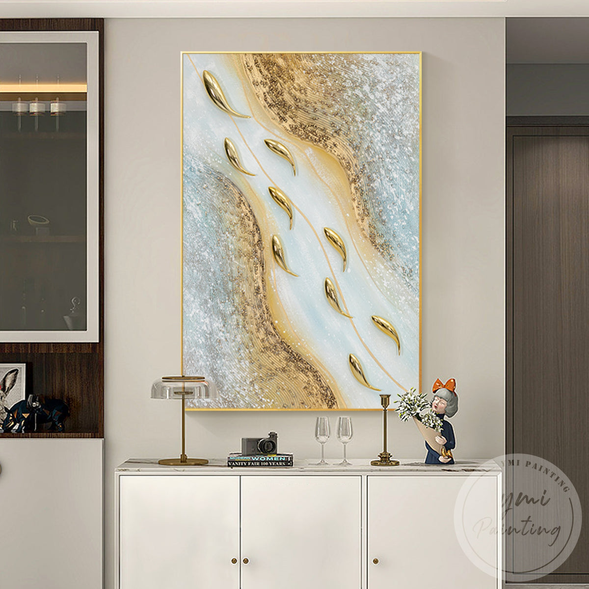 Textured fish canvas painting contemporary coastal wall art