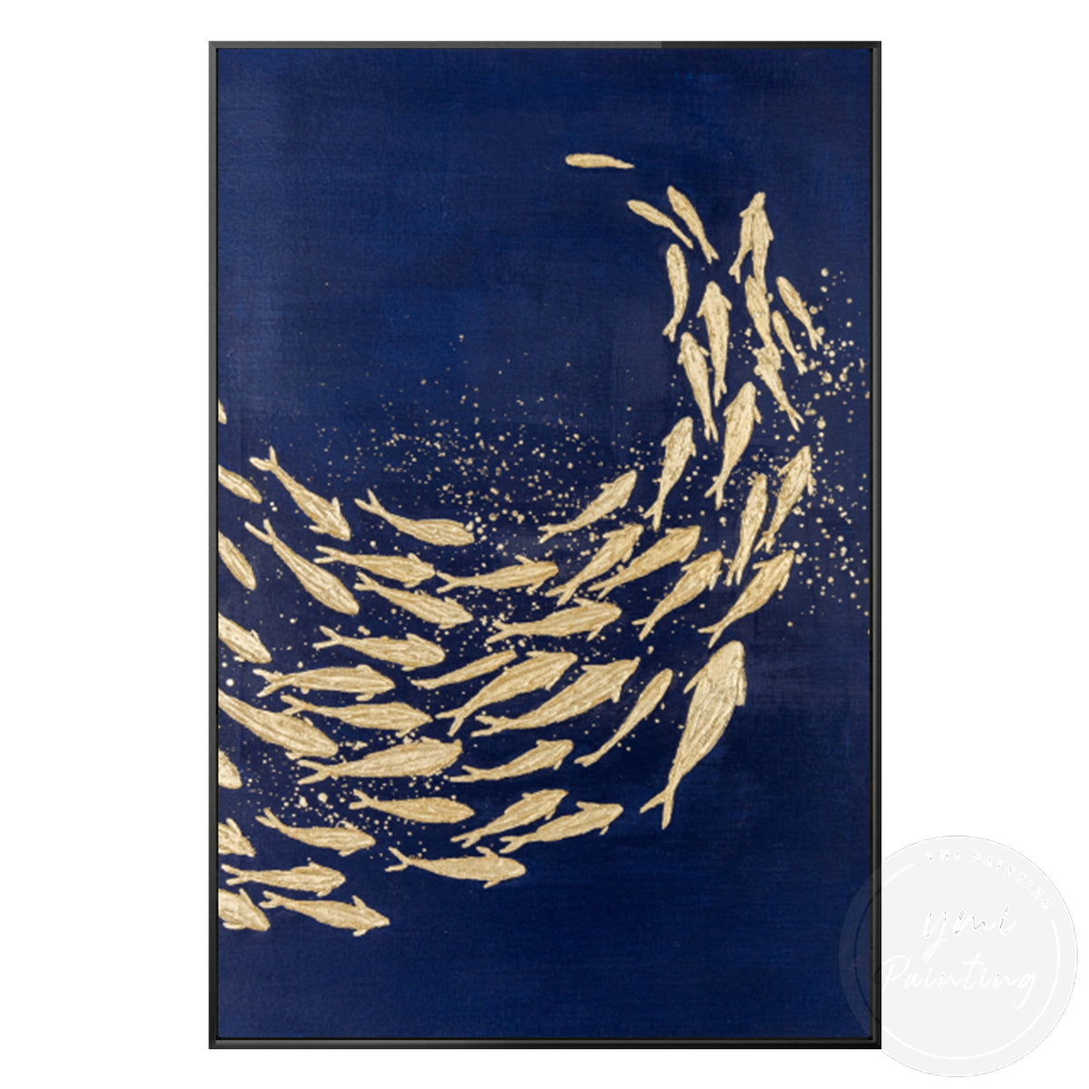 Luxury dark blue gold fish wall decor for modern interiors