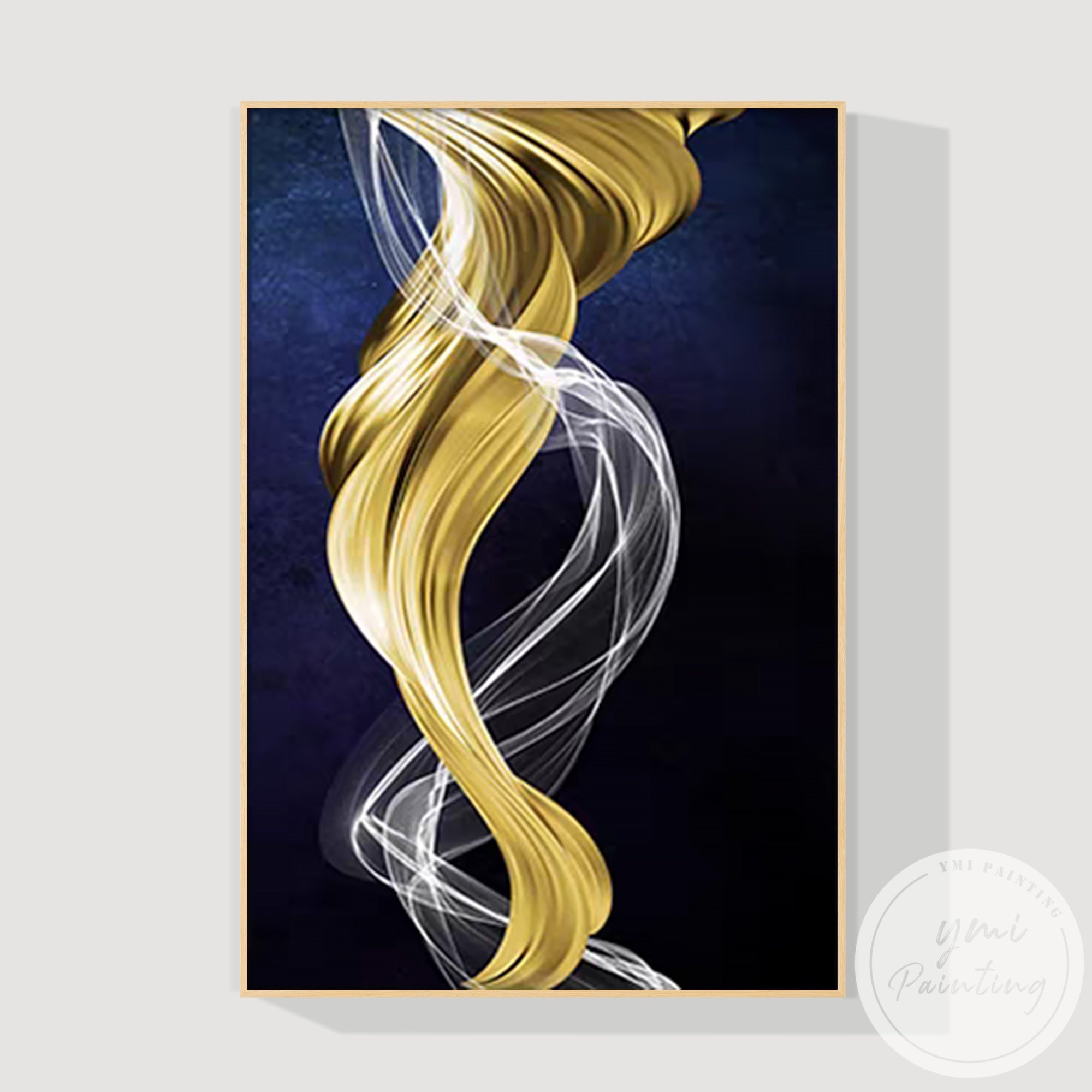 Contemporary original canvas wall art in gold and navy color palette